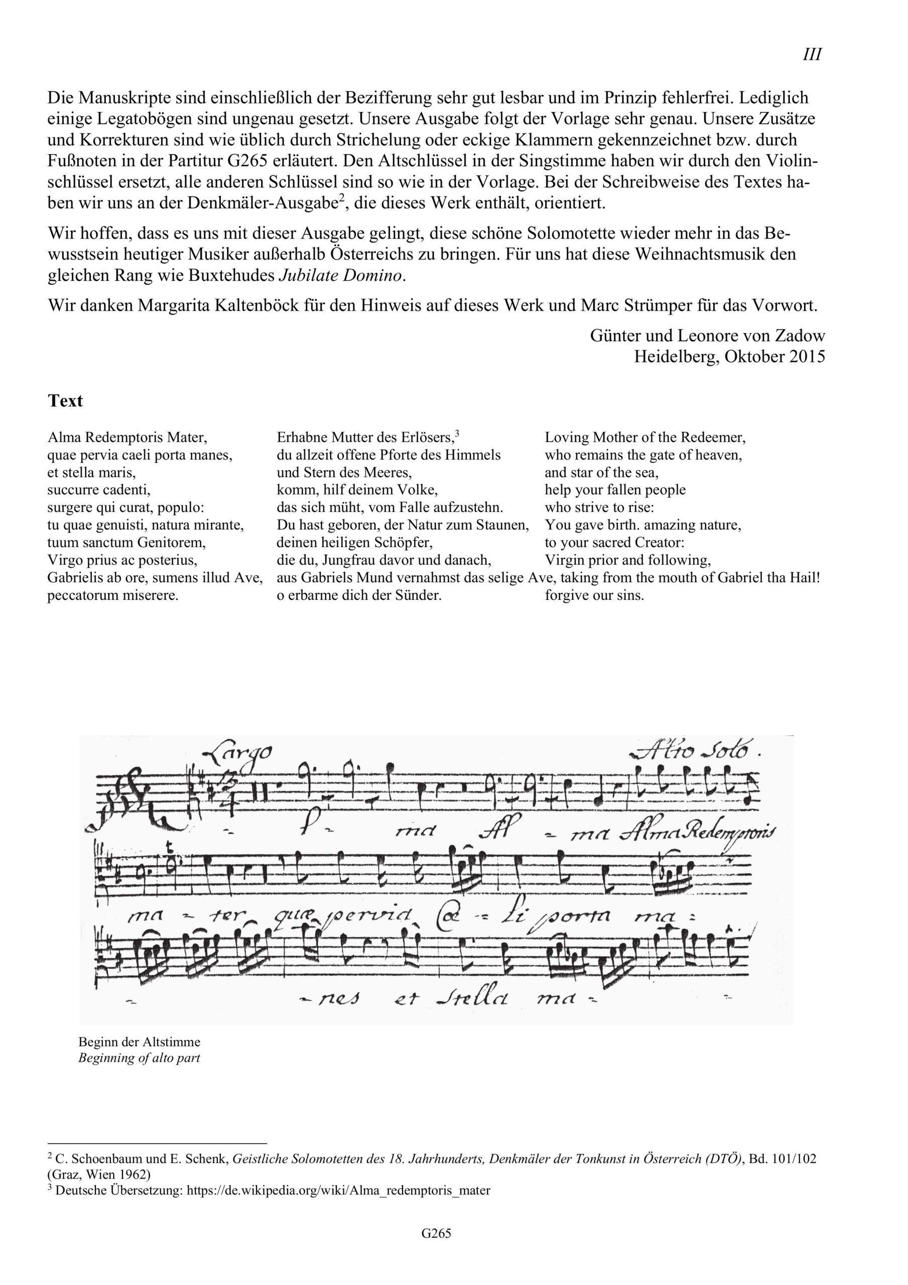 Marc' Antonio Ziani (~1653-1715) Alma
Redemptoris Mater - Geistliche Solomotette für Alt, zwei Violen da Gamba und Basso
continuo, Wien 1713 – Bild 3