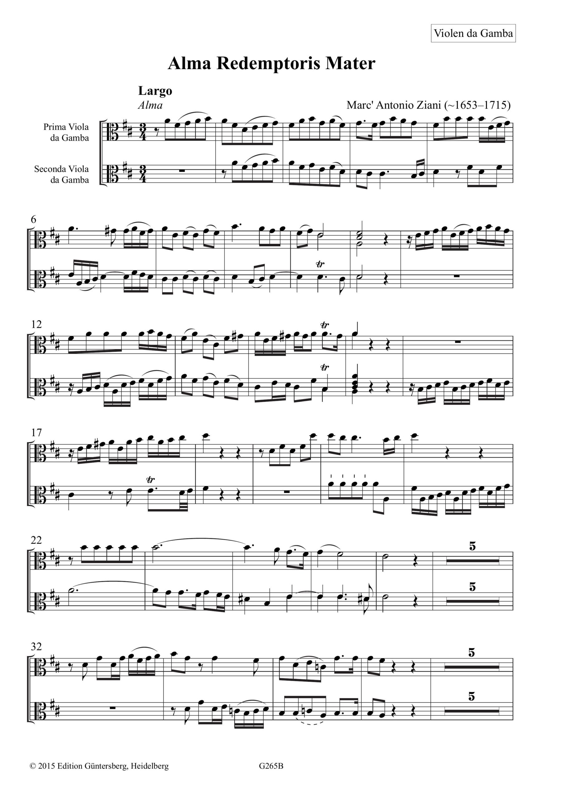 Marc' Antonio Ziani (~1653-1715) Alma
Redemptoris Mater - Geistliche Solomotette für Alt, zwei Violen da Gamba und Basso
continuo, Wien 1713 – Bild 7