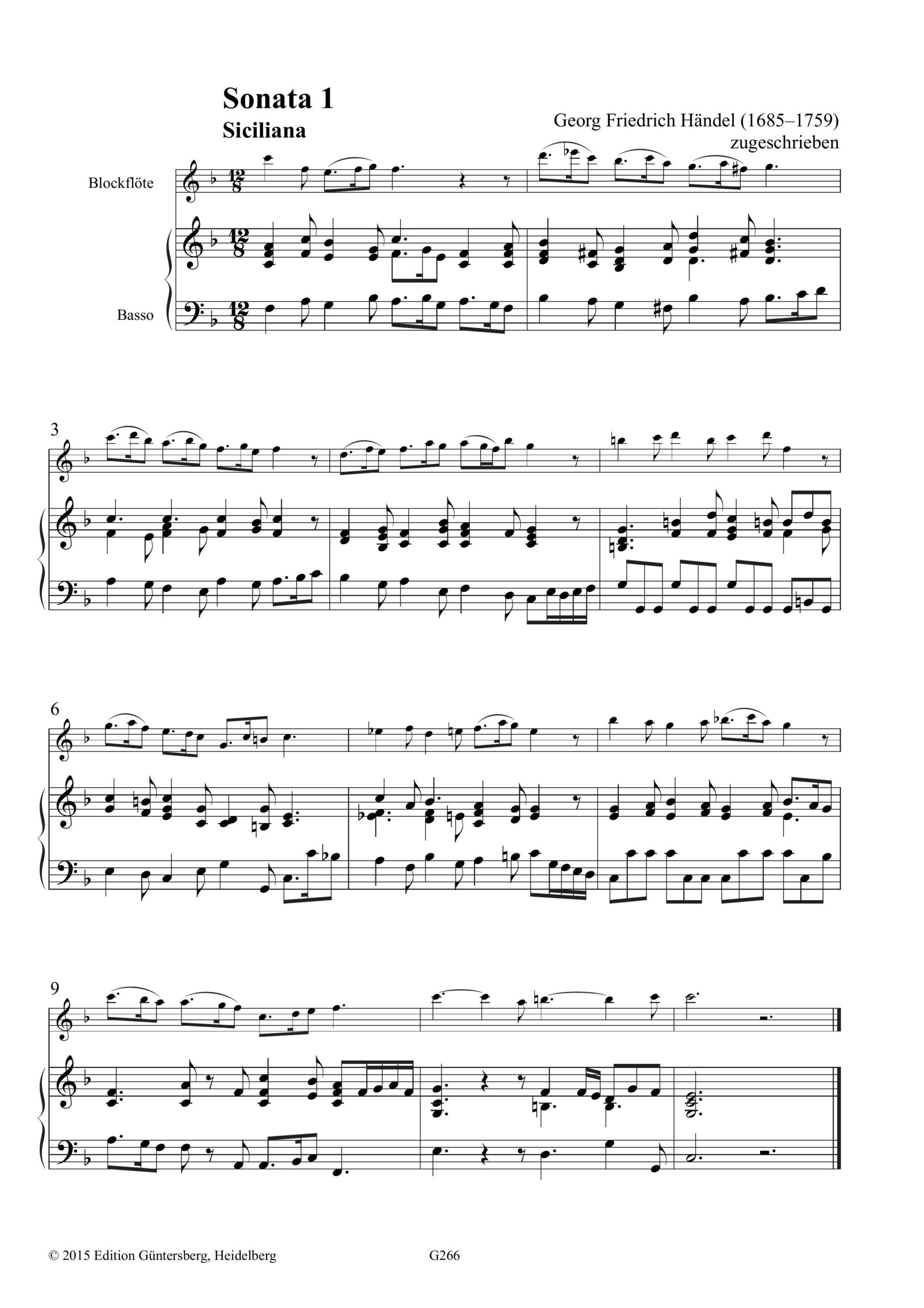 Georg Friedrich Händel, zugeschrieben (1685-1759) Zwölf Kasseler Sonaten für Altblockflöte und
Basso continuo - Manuskript 2° Ms. Mus. 35 der Universitätsbibliothek Kassel – Bild 4