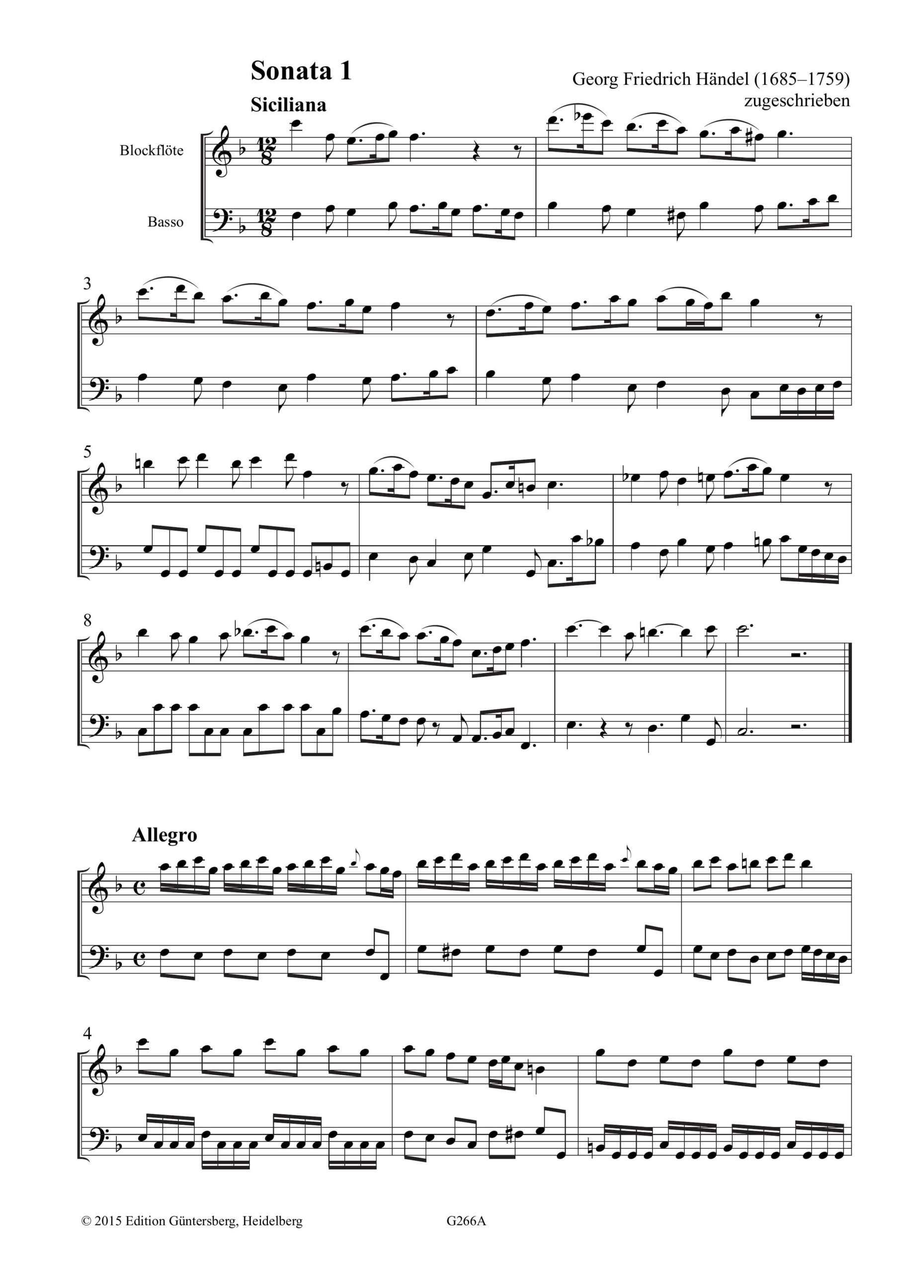 Georg Friedrich Händel, zugeschrieben (1685-1759) Zwölf Kasseler Sonaten für Altblockflöte und
Basso continuo - Manuskript 2° Ms. Mus. 35 der Universitätsbibliothek Kassel – Bild 5