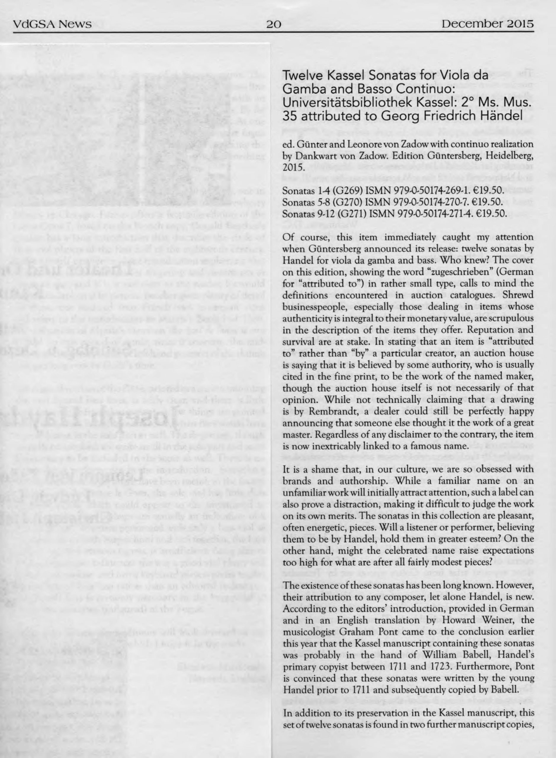 Georg Friedrich Händel, zugeschrieben (1685-1759) Zwölf Kasseler Sonaten für Viola da Gamba
und Basso continuo - Manuskript 2° Ms. Mus. 35 der Universitätsbibliothek Kassel – Bild 4