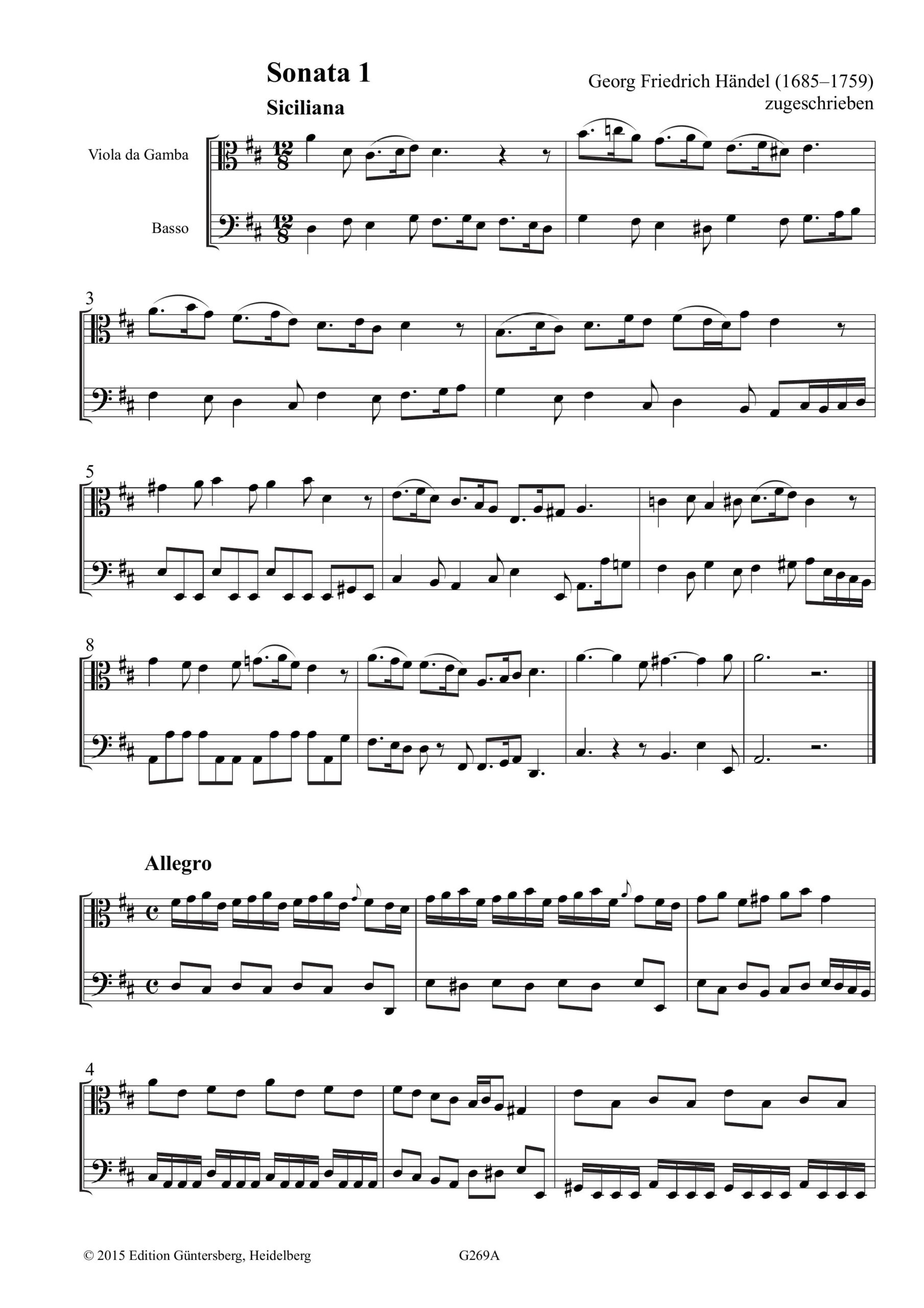 Georg Friedrich Händel, zugeschrieben (1685-1759) Zwölf Kasseler Sonaten für Viola da Gamba
und Basso continuo - Manuskript 2° Ms. Mus. 35 der Universitätsbibliothek Kassel – Bild 9