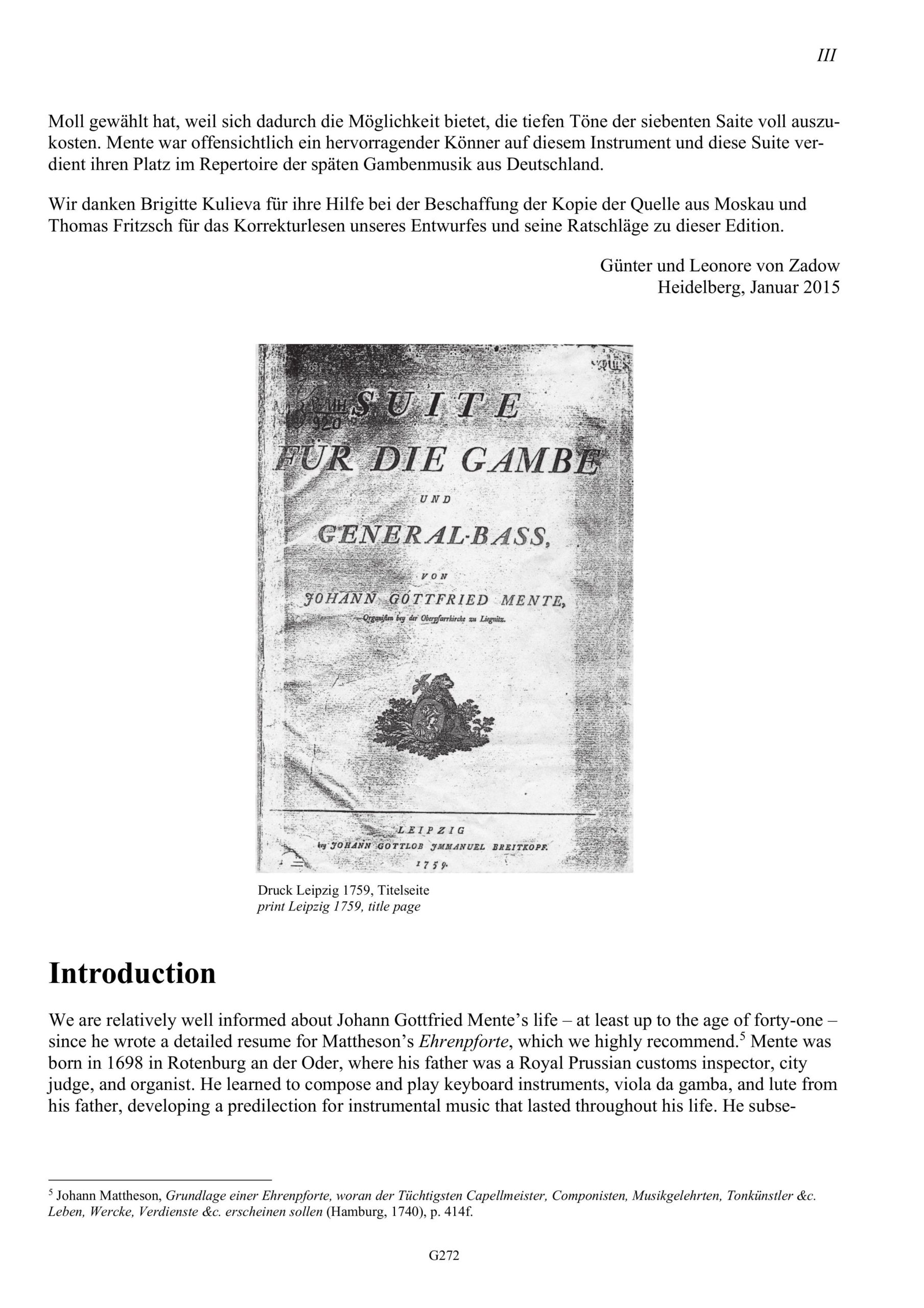 Johann Gottfried Mente (1698-ca.
1760) Suite für die Gambe und Generalbass - Leipzig 1759 – Bild 3