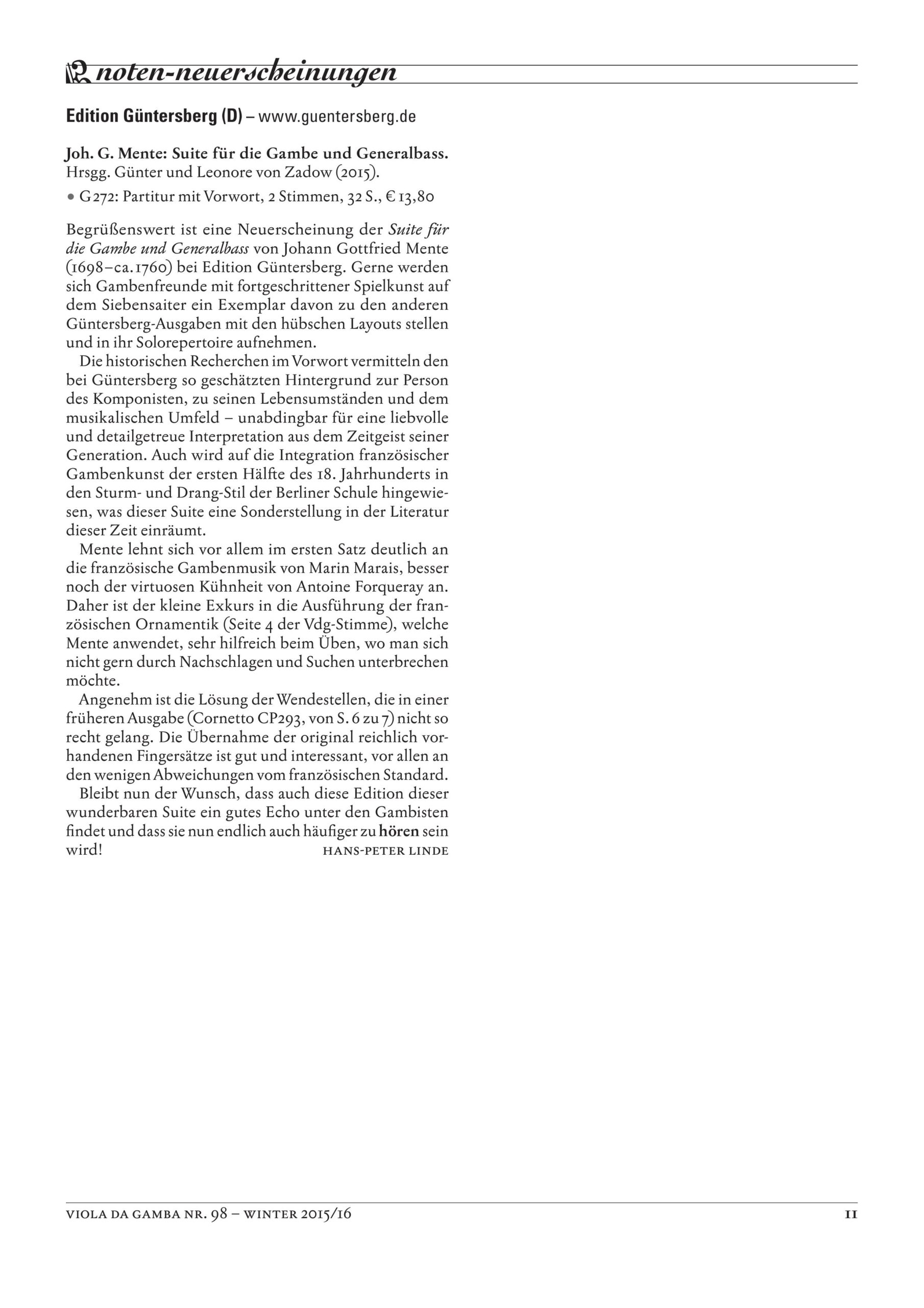Johann Gottfried Mente (1698-ca.
1760) Suite für die Gambe und Generalbass - Leipzig 1759 – Bild 6