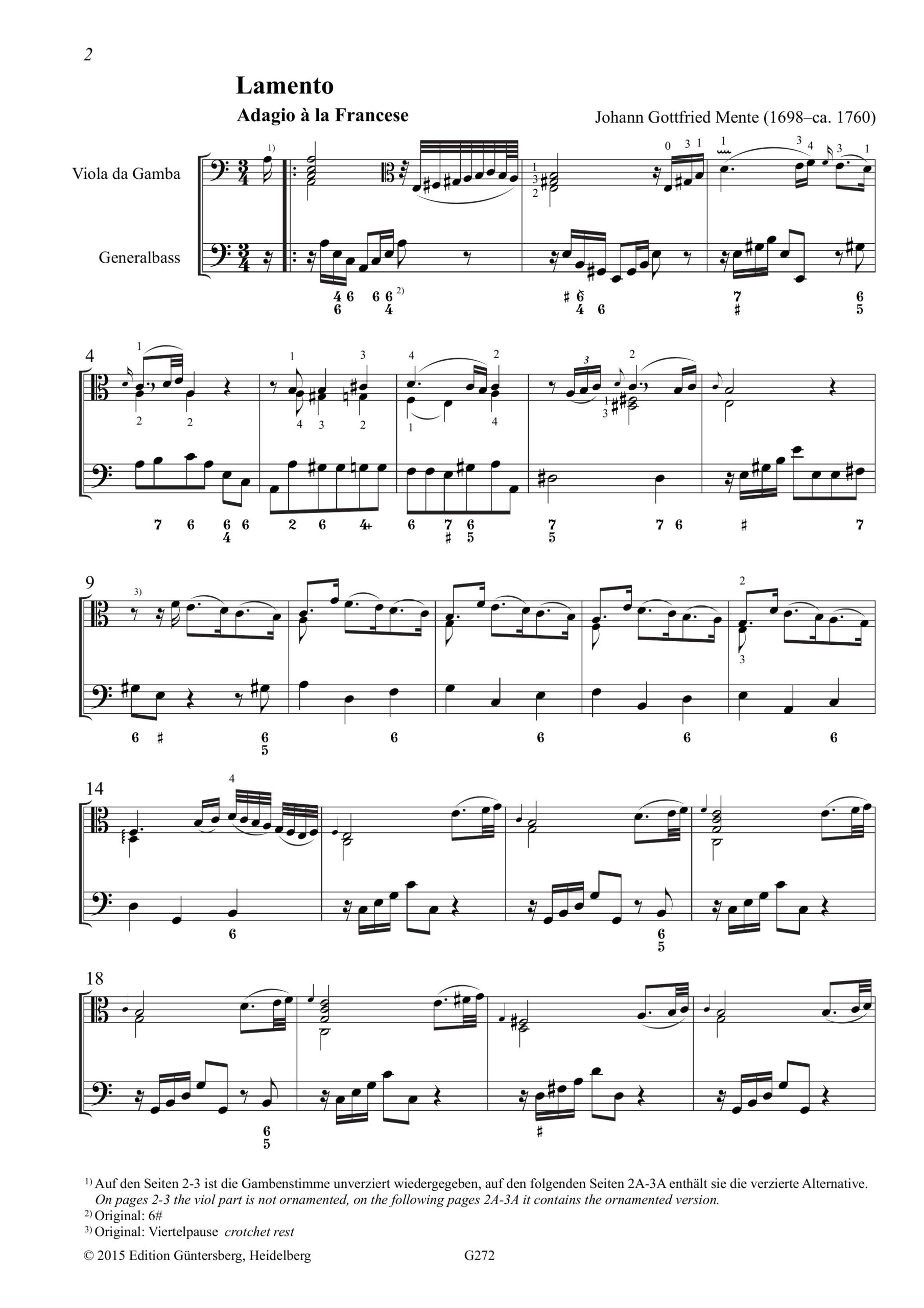 Johann Gottfried Mente (1698-ca.
1760) Suite für die Gambe und Generalbass - Leipzig 1759 – Bild 7