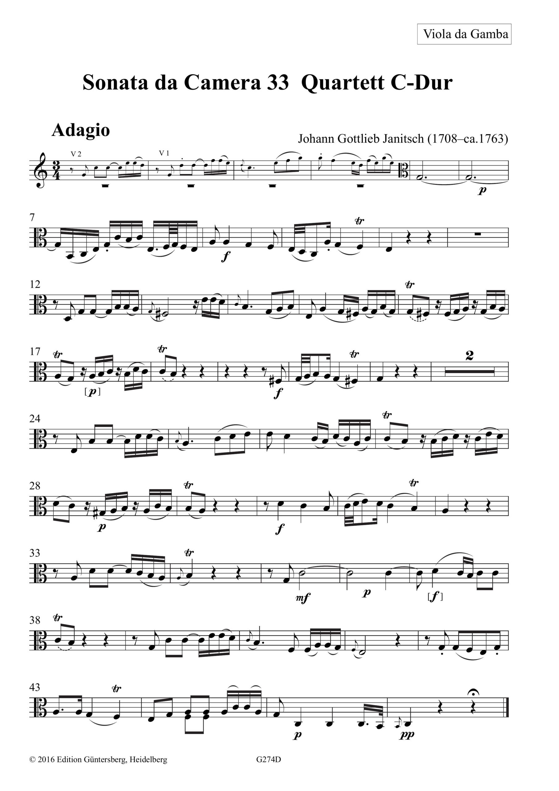 Johann Gottlieb Janitsch (1708 – ca.
1763) Sonata da Camera 33 - Quartett C-Dur für zwei Violinen/Flöten, Viola da Gamba/Viola/Violine
und Basso - Image 6