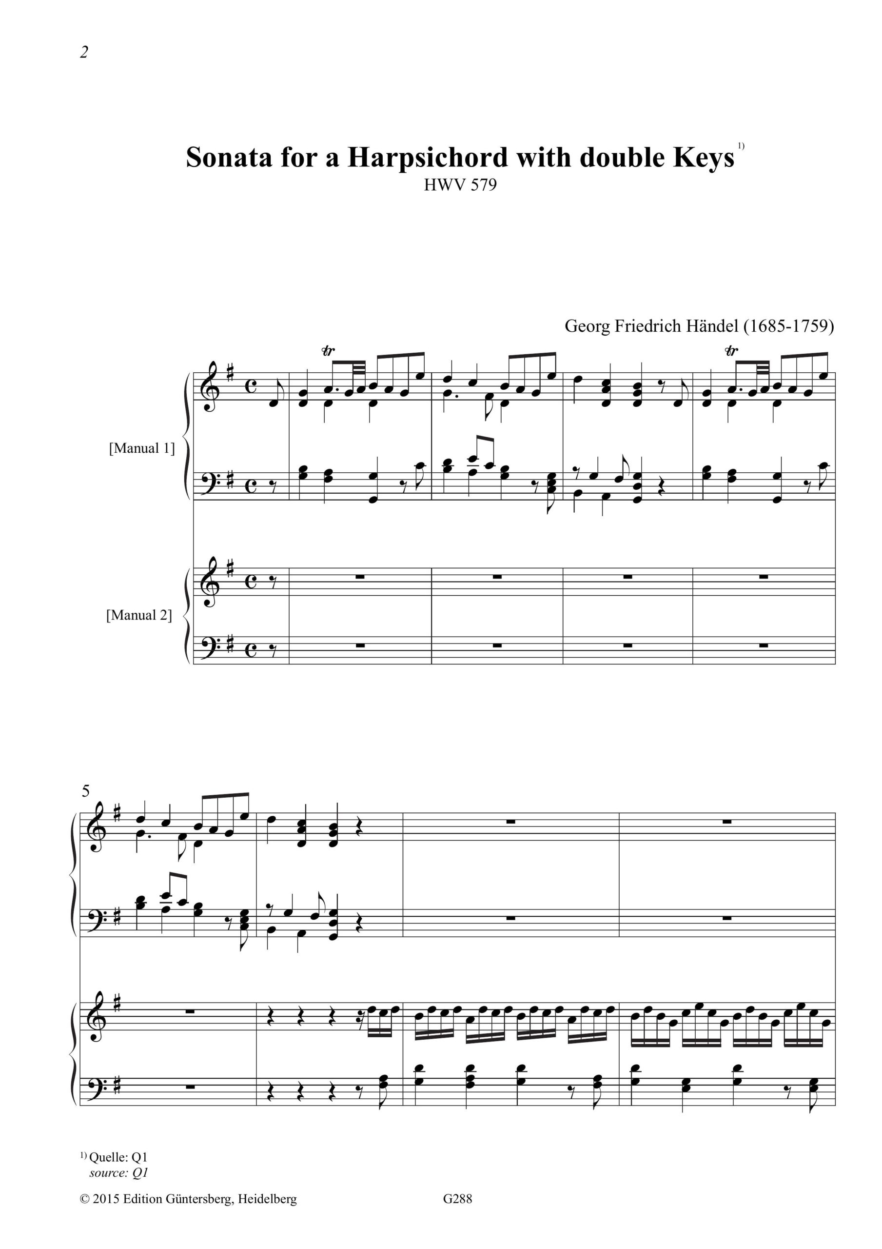 Georg Friedrich Händel (1685-1759) Sonata G-Dur für zweimanualiges Cembalo HWV 579 - Einschließlich einer Frühfassung für einmanualiges Cembalo – Bild 5