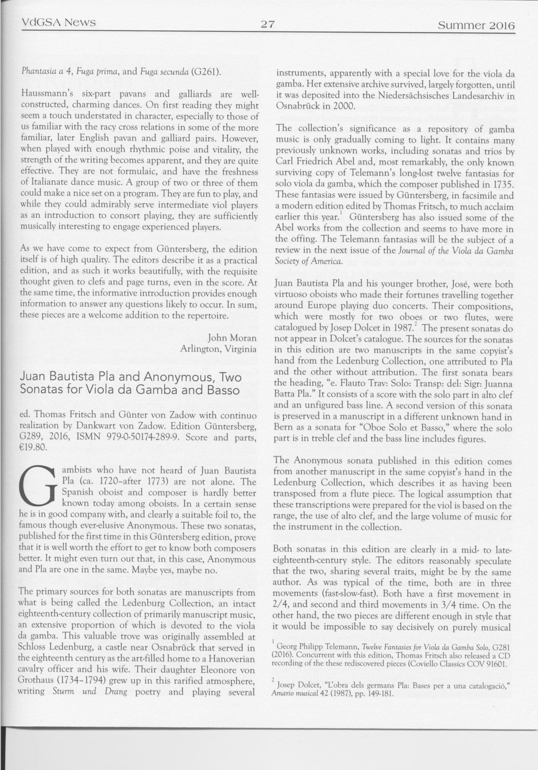 Juan Bautista Pla (ca. 1720 - nach 1773) und Anonym (um 1750) Zwei Sonaten für
Viola da Gamba und Basso - Besprechungen / Reviews - Image 4