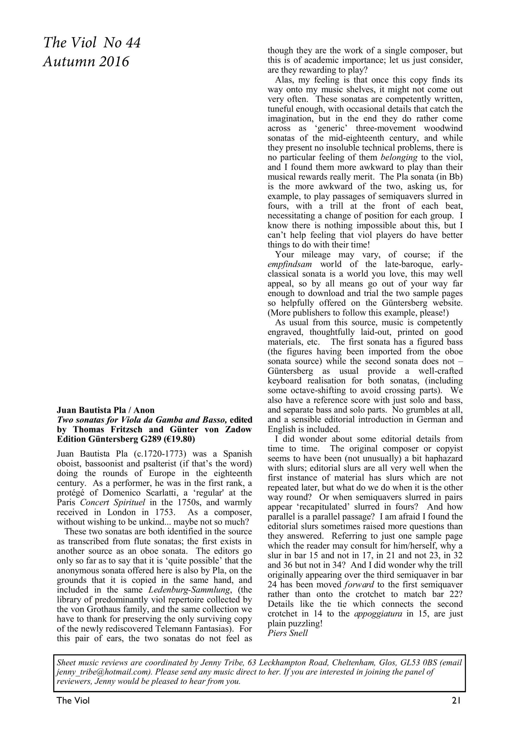 Juan Bautista Pla (ca. 1720 - nach 1773) und Anonym (um 1750) Zwei Sonaten für
Viola da Gamba und Basso - Besprechungen / Reviews - Image 6