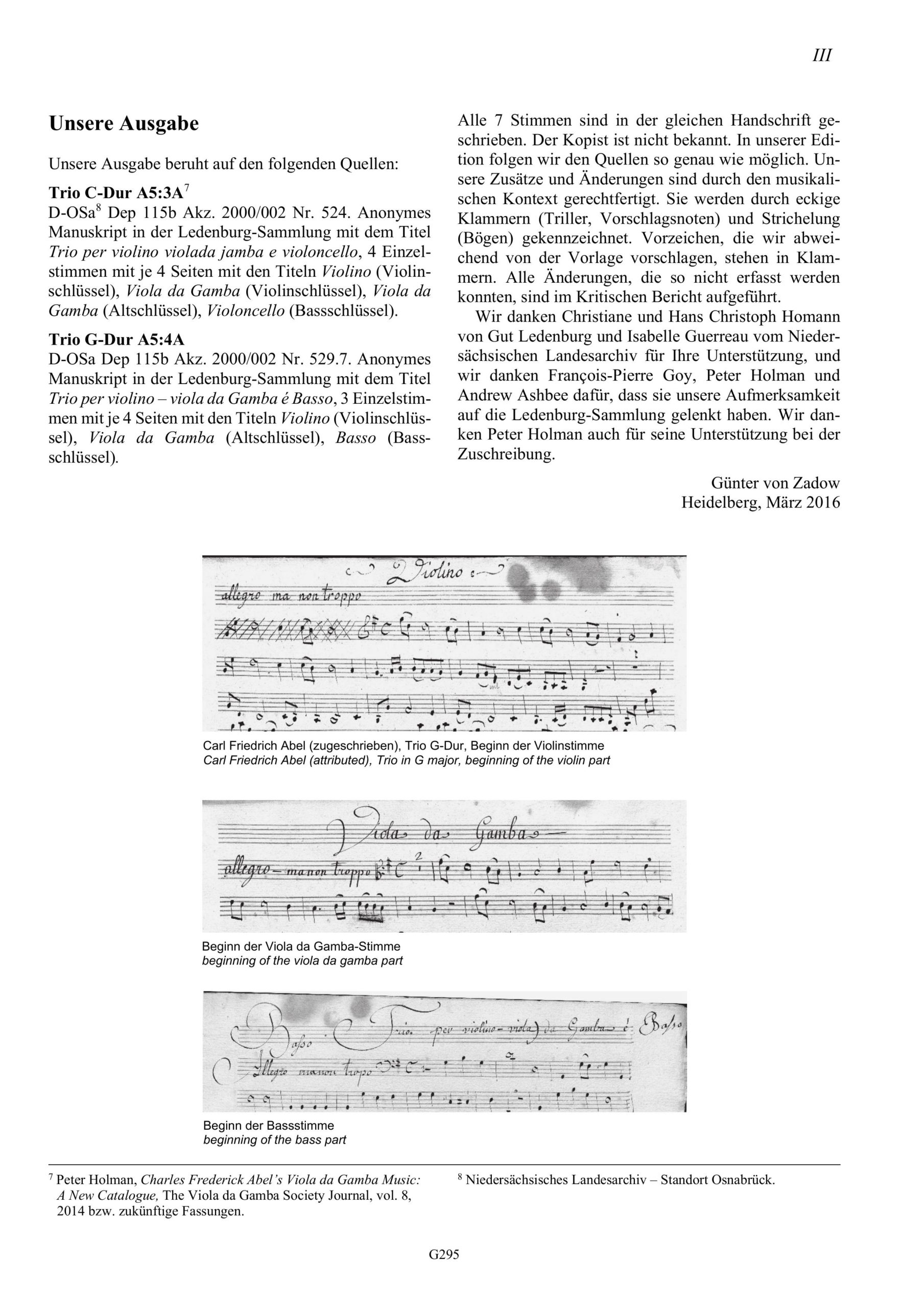 Carl Friedrich Abel (1723-1787) zugeschrieben Zwei Trios für Violino, Viola da Gamba und Violoncello/Basso - Besprechungen / Reviews – Bild 3