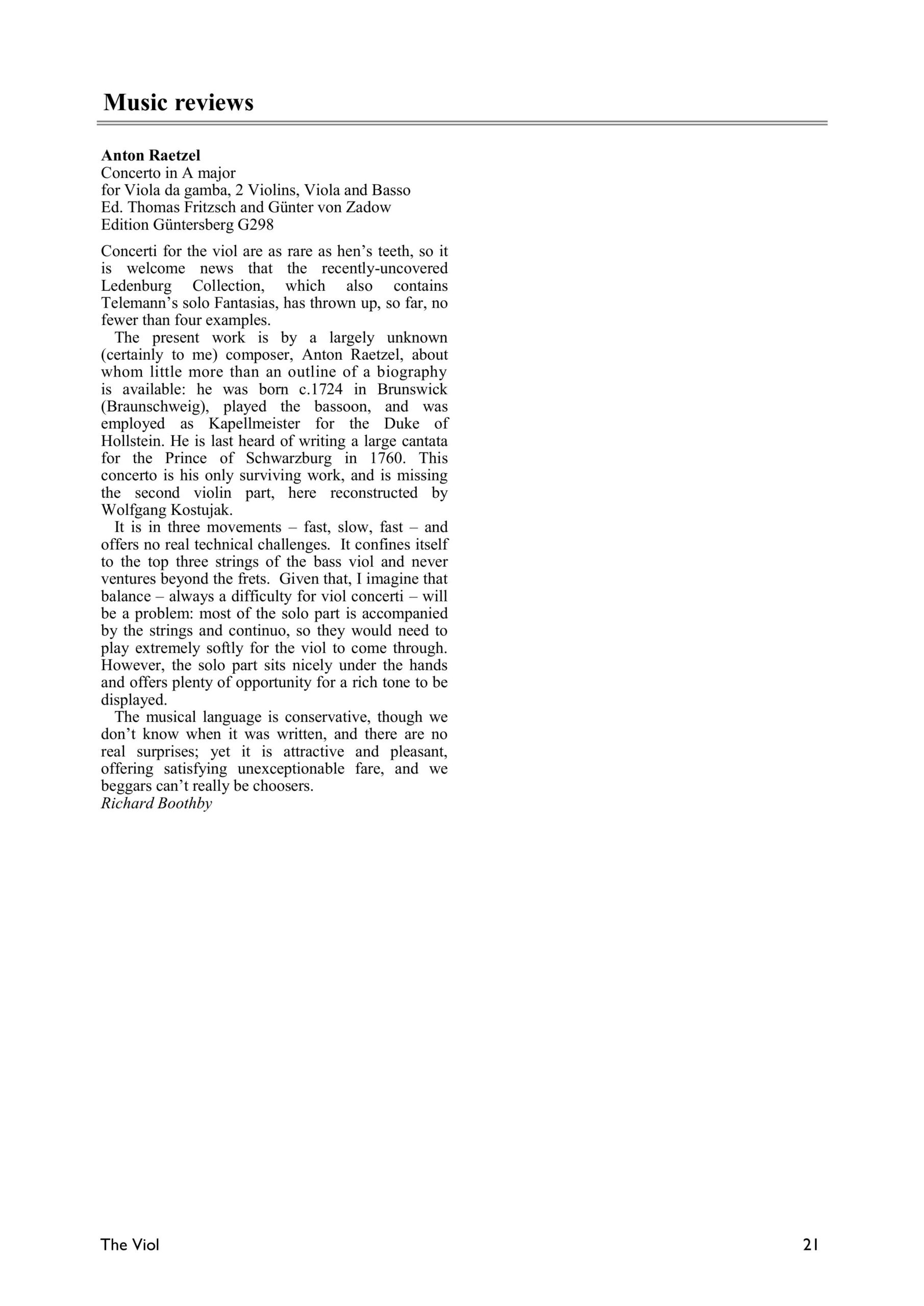 Anton Raetzel (~1724 – nach 1760) Concerto A-Dur für Viola da Gamba, zwei Violinen, Viola und Basso - Besprechungen / Reviews – Bild 4