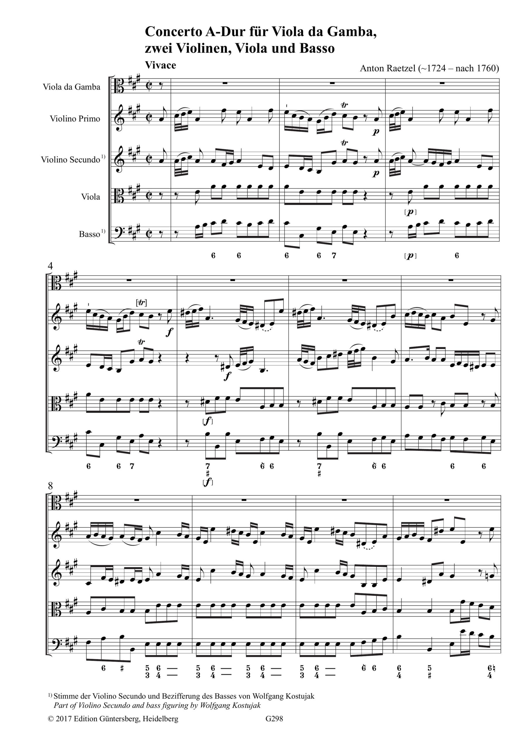 Anton Raetzel (~1724 – nach 1760) Concerto A-Dur für Viola da Gamba, zwei Violinen, Viola und Basso - Besprechungen / Reviews – Bild 5
