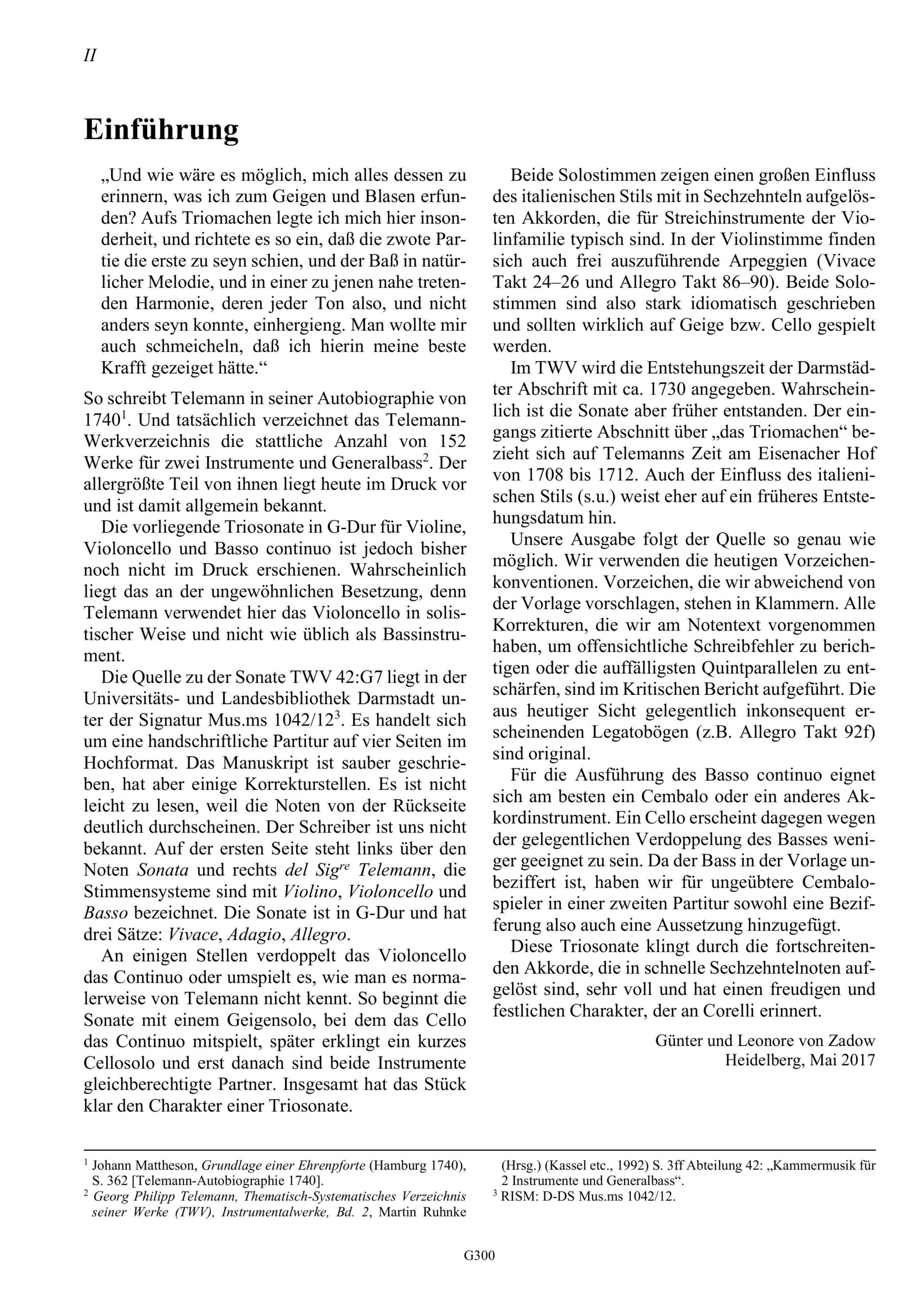 Georg Philipp Telemann (1681–1767) Triosonate G-Dur für Violino, Violoncello und Basso - TWV 42:G7 – Bild 2
