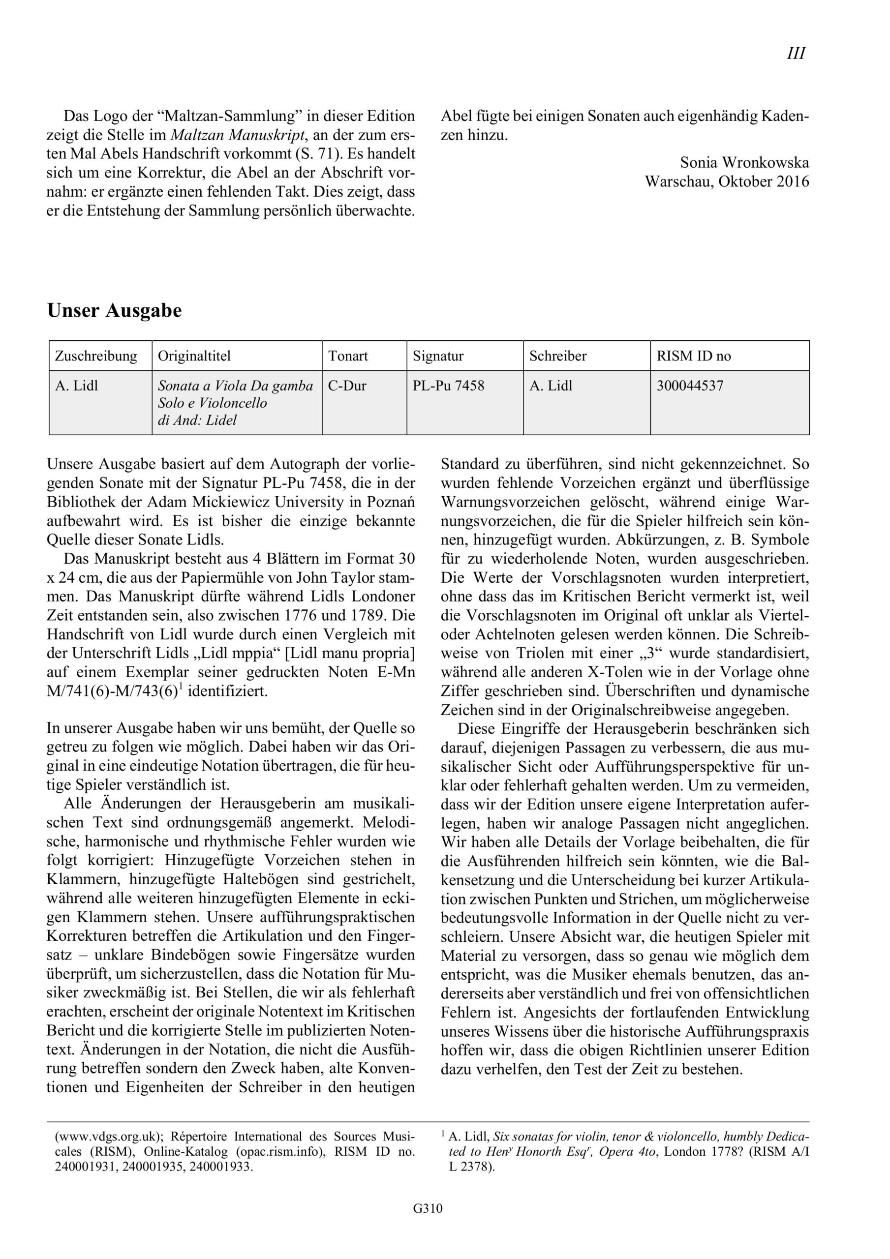 Andreas Lidl (? - vor 1789) Sonata a
Viola Da gamba Solo e Violoncello - C-Dur, Maltzan-Sammlung Band 10 – Bild 3