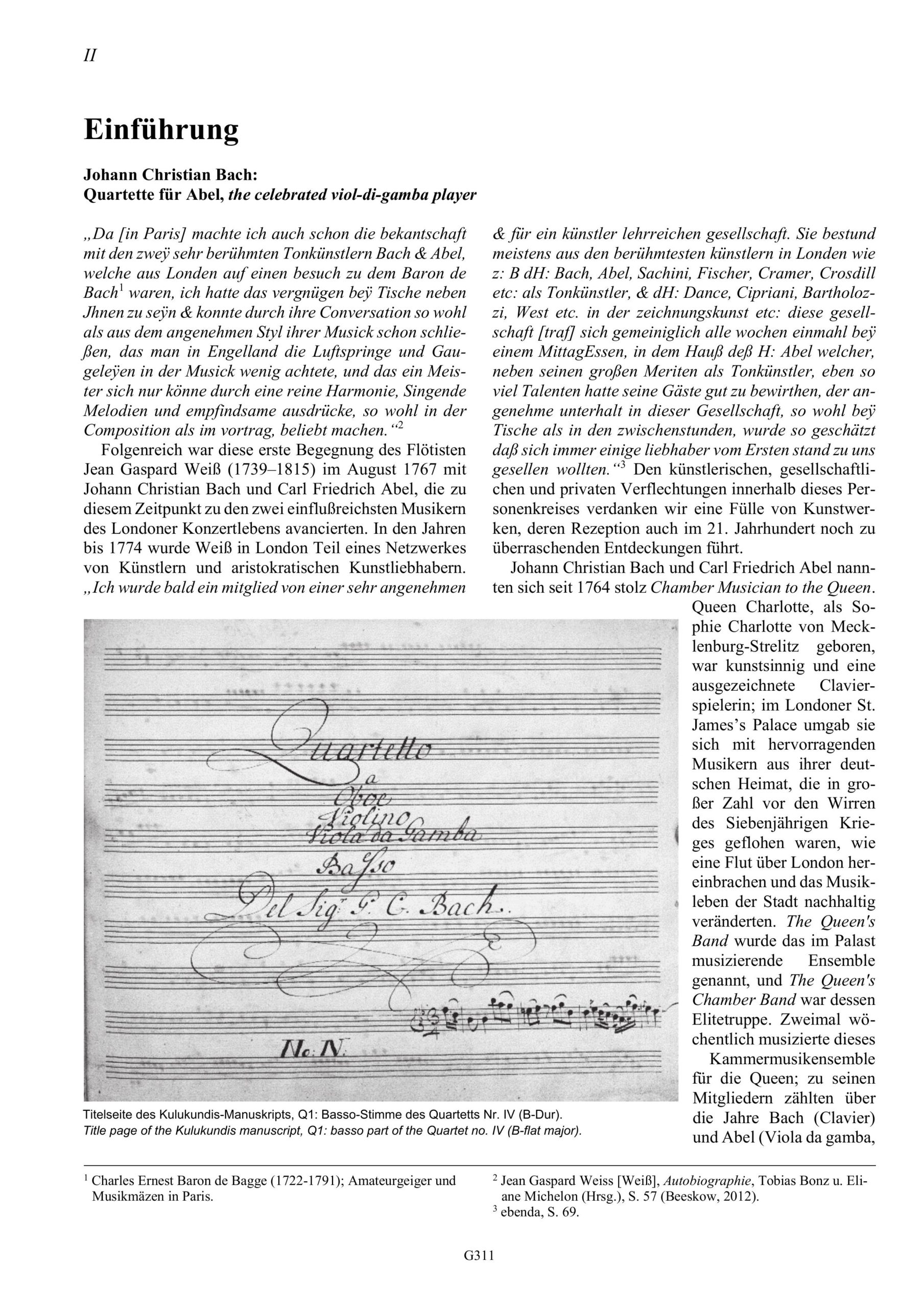 Johann Christian Bach (1735-1782) Sechs Quartette für Carl Friedrich Abel Op. 8 - für Oboe (Flöte, Violine), Violine, Viola da Gamba (Viola) und Basso – Bild 2
