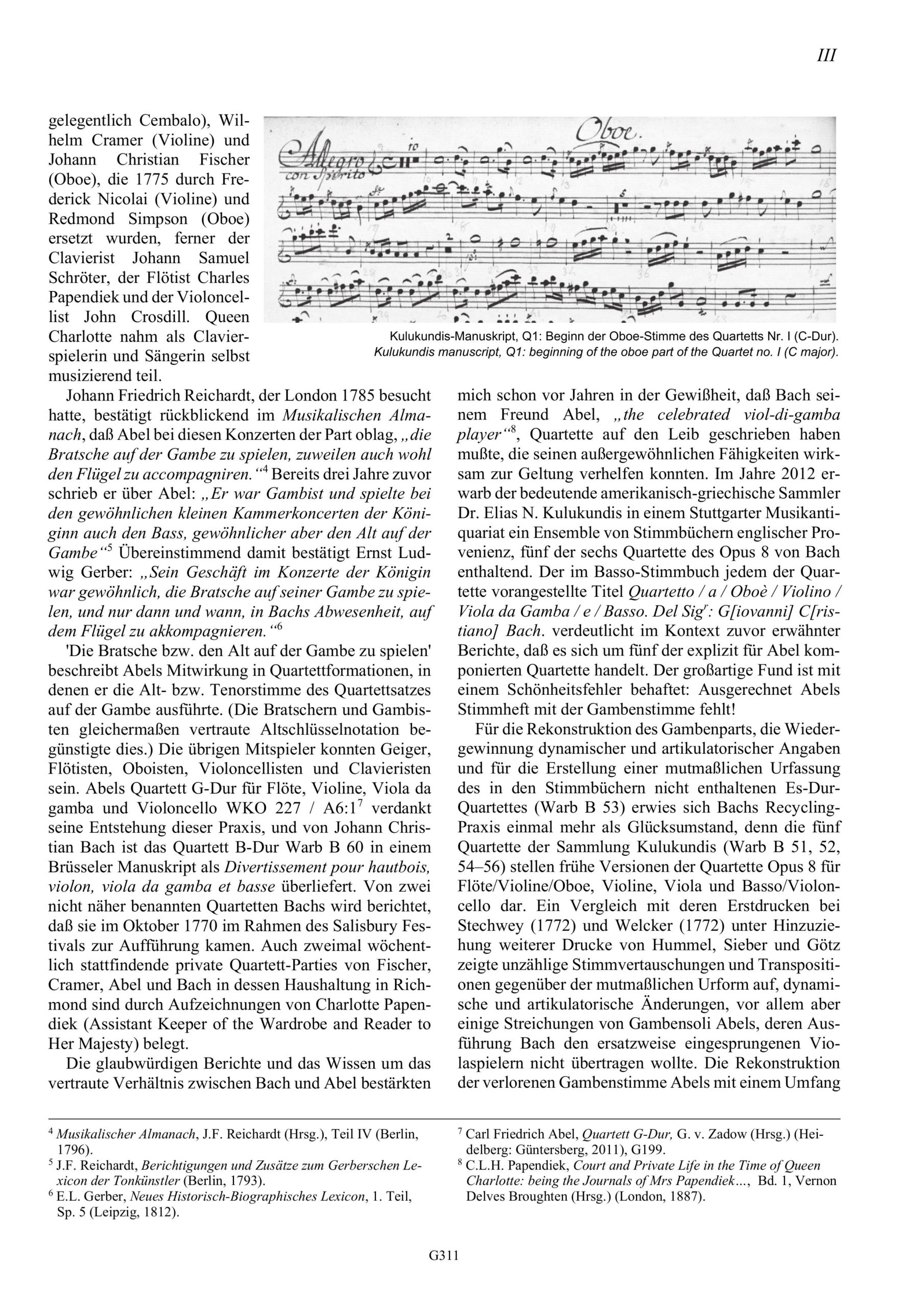 Johann Christian Bach (1735-1782) Sechs Quartette für Carl Friedrich Abel Op. 8 - für Oboe (Flöte, Violine), Violine, Viola da Gamba (Viola) und Basso – Bild 3