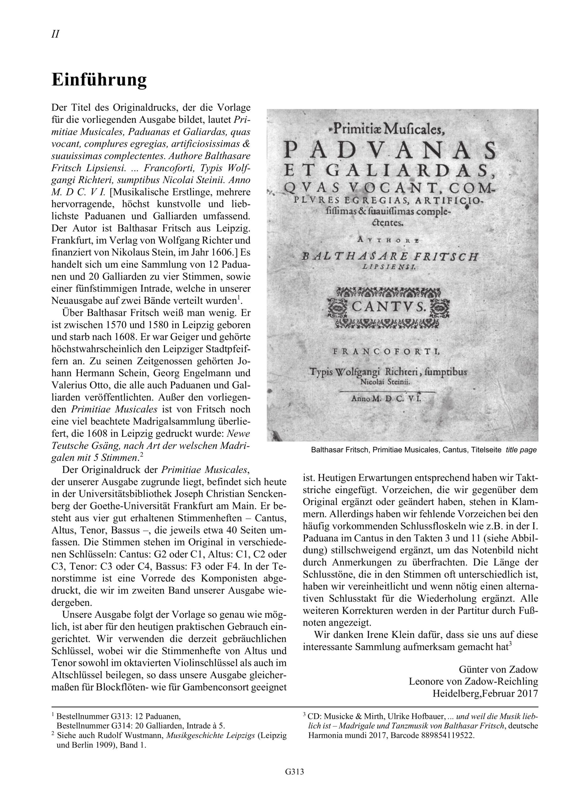 Balthasar Fritsch (~1575 – nach 1608) Primitiae Musicales - Paduanen und Galliarden für vierstimmiges Consort, Frankfurt 1606 – Bild 2
