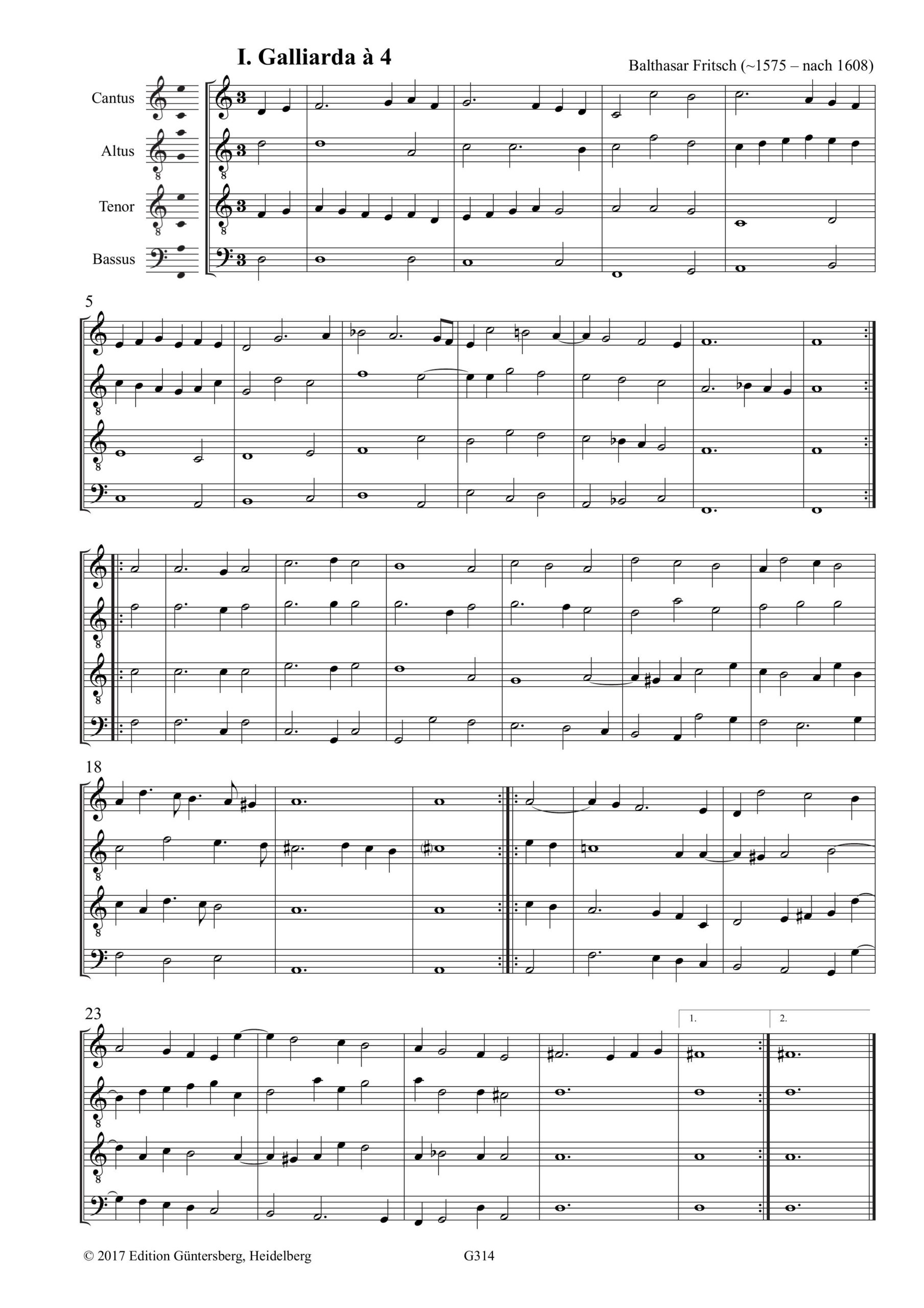 Balthasar Fritsch (~1575 – nach 1608) Primitiae Musicales - Paduanen und Galliarden für vierstimmiges Consort, Frankfurt 1606 – Bild 2