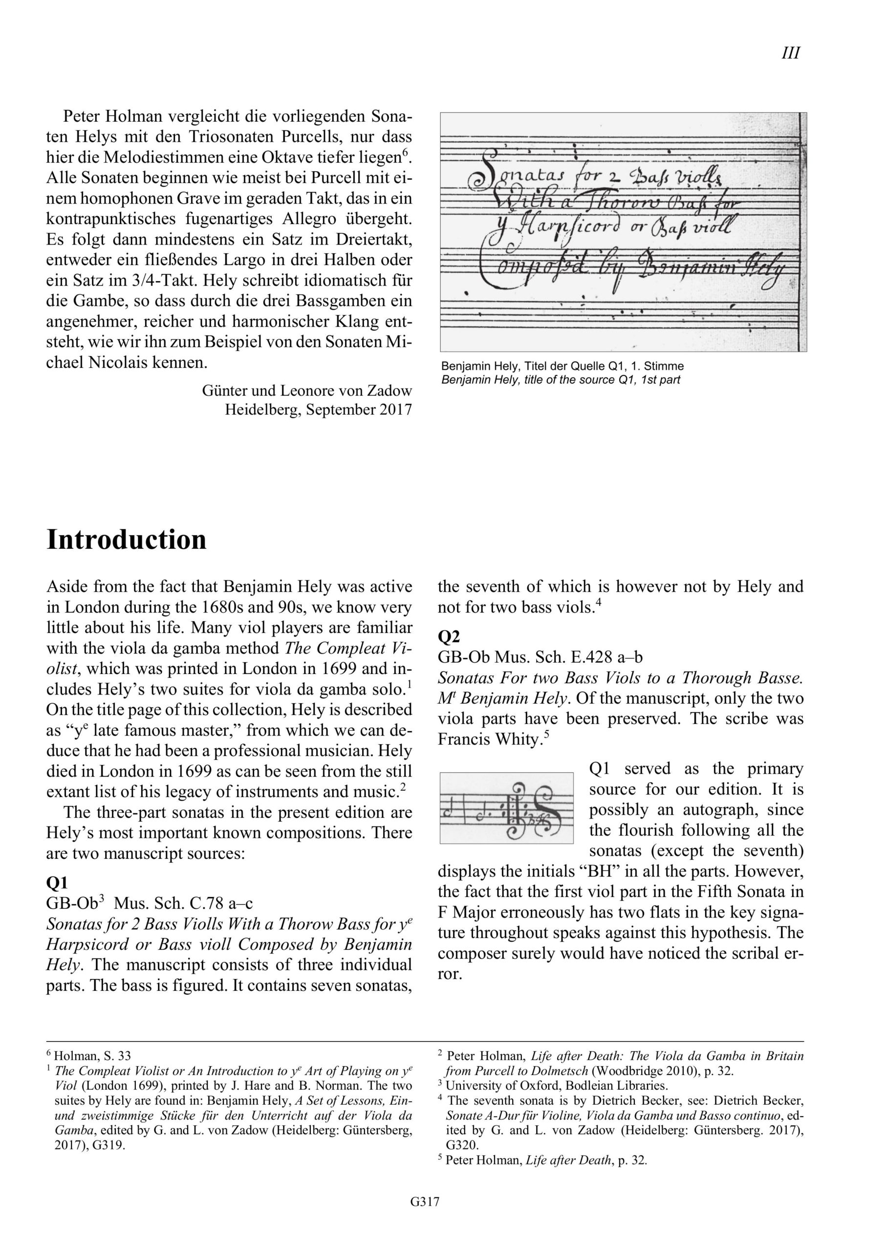 Benjamin Hely (?-1699) Sechs Sonaten für zwei Violen da Gamba und Basso continuo - oder drei Violen da Gamba – Bild 3