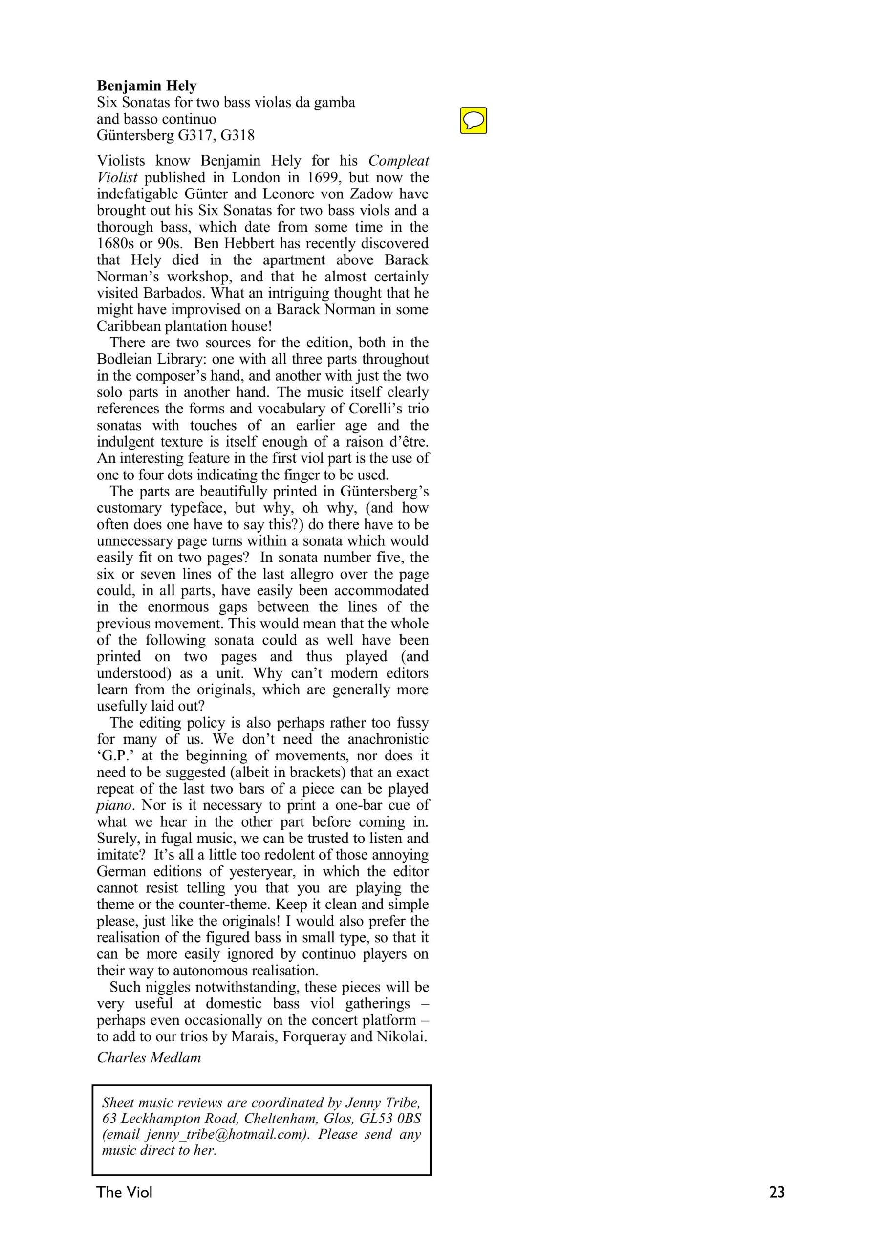 Benjamin Hely (?-1699) Sechs Sonaten für zwei Violen da Gamba und Basso continuo - oder drei Violen da Gamba – Bild 4