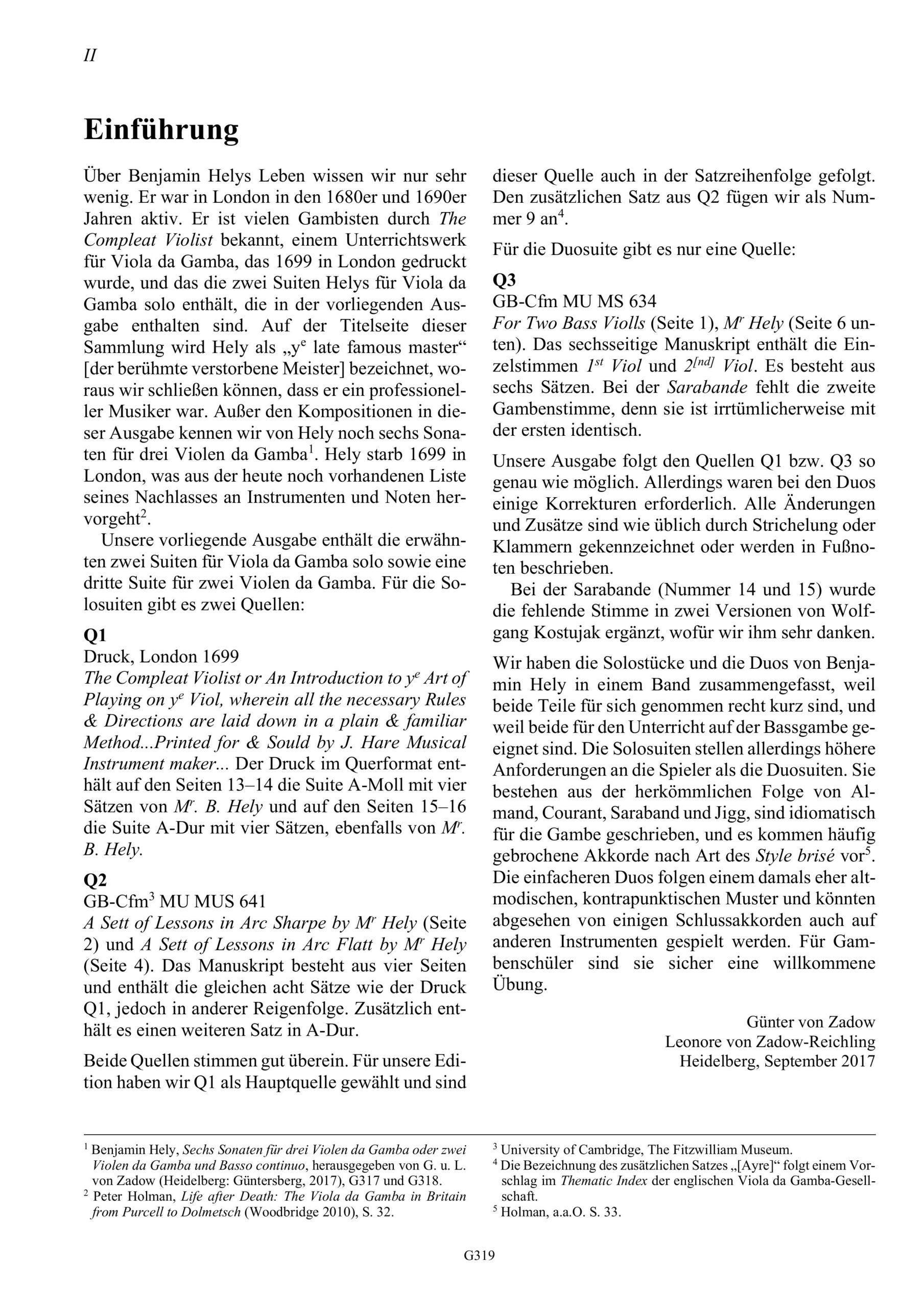 Benjamin Hely (?-1699) A Sett of Lessons - Ein- und zweistimmige Stücke für den Unterricht auf der Viola da Gamba – Bild 2