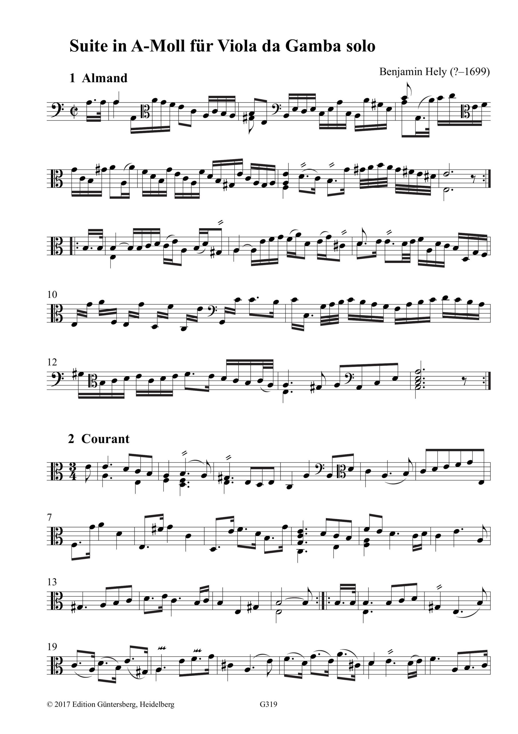 Benjamin Hely (?-1699) A Sett of Lessons - Ein- und zweistimmige Stücke für den Unterricht auf der Viola da Gamba – Bild 5