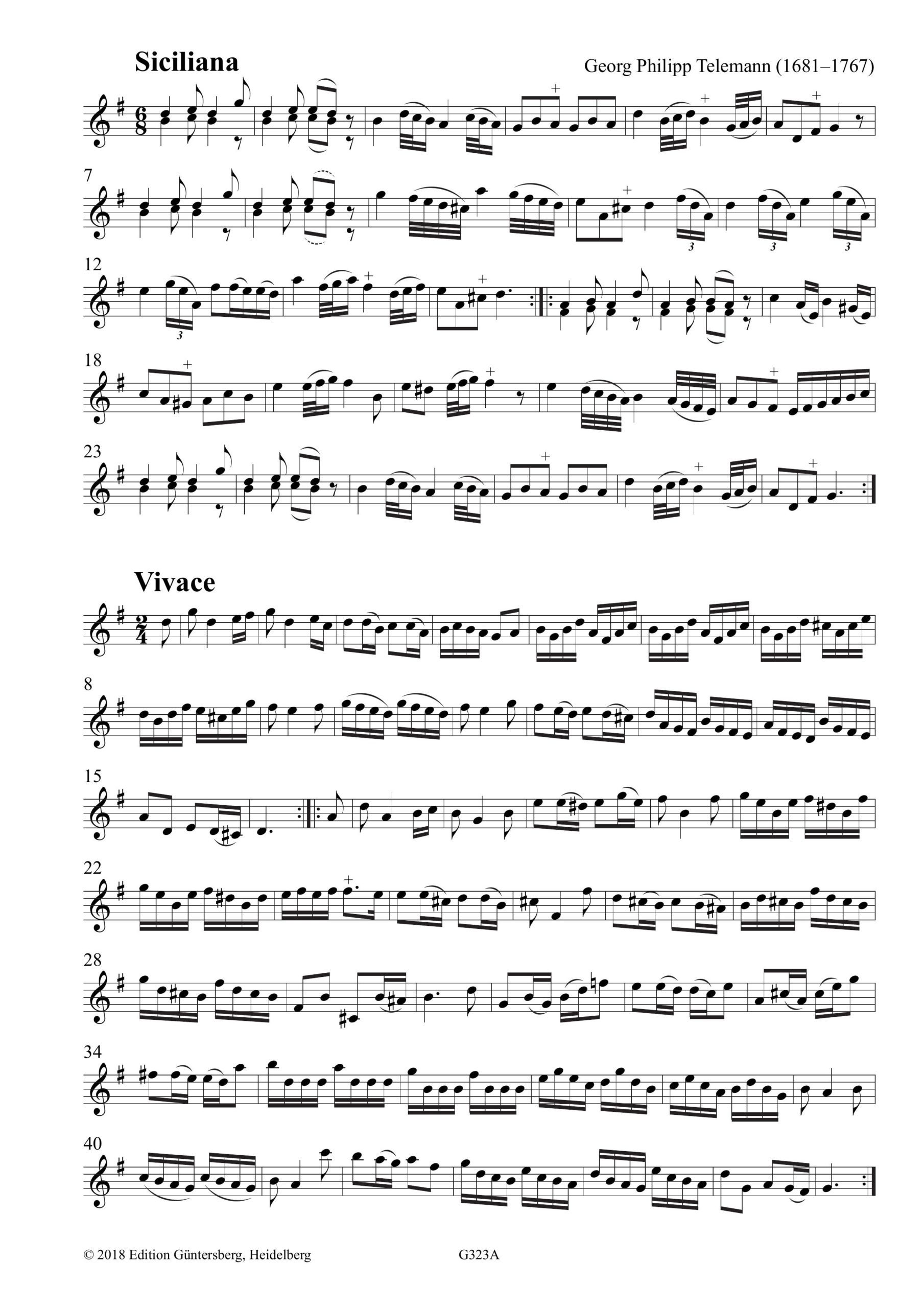 Georg Philipp Telemann (1681–1761) Sonata G-Dur für Diskant- oder Bassgambe und Basso continuo - TWV 41:G6 – Bild 4