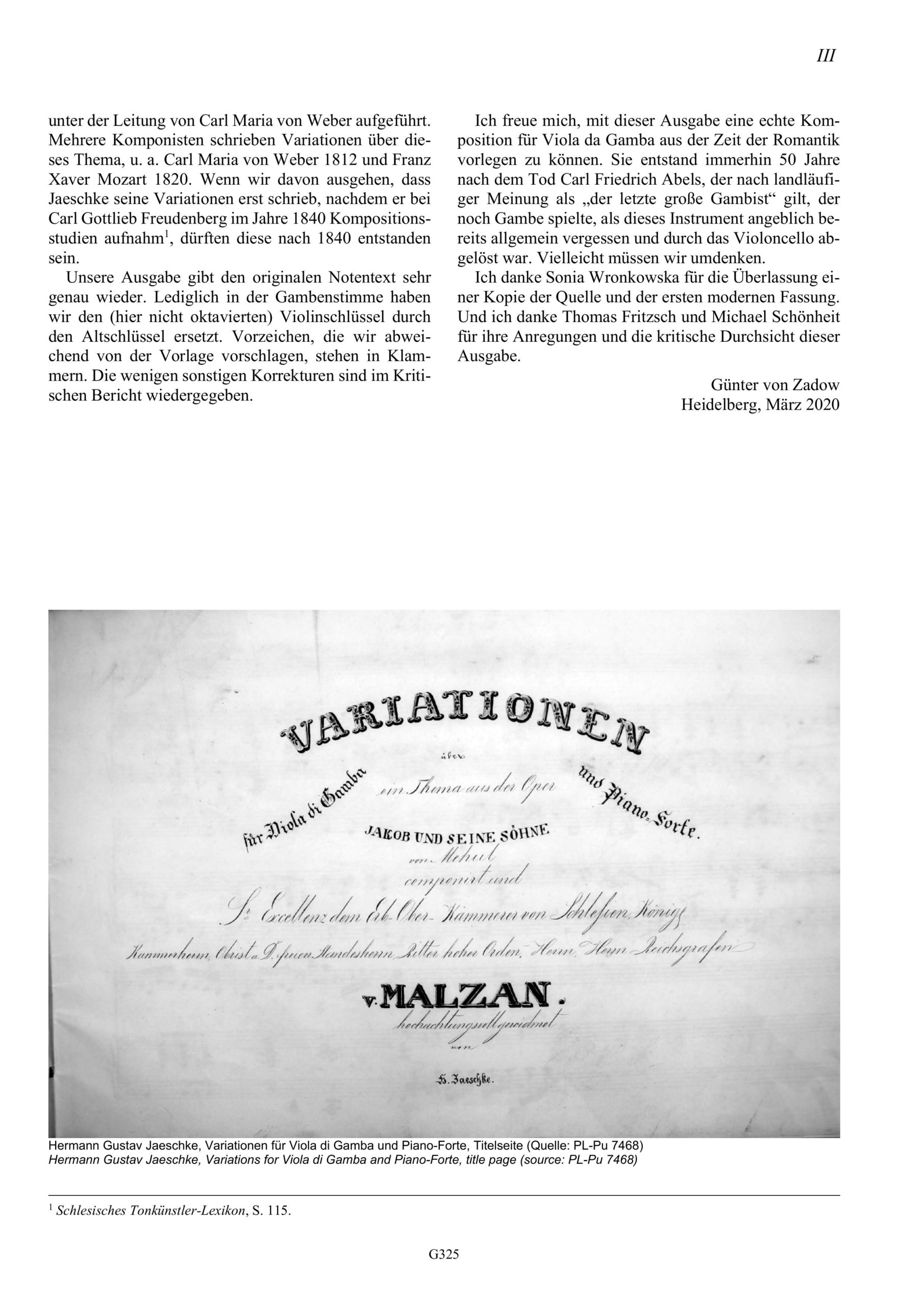 Hermann Gustav Jaeschke (1818 - nach 1846) Variationen für Viola di Gamba und Piano-Forte über ein Thema aus der Oper "Jakob und seine Söhne in Egypten" von Étienne-Nicolas Méhul - Militsch, nach 1840 – Bild 3