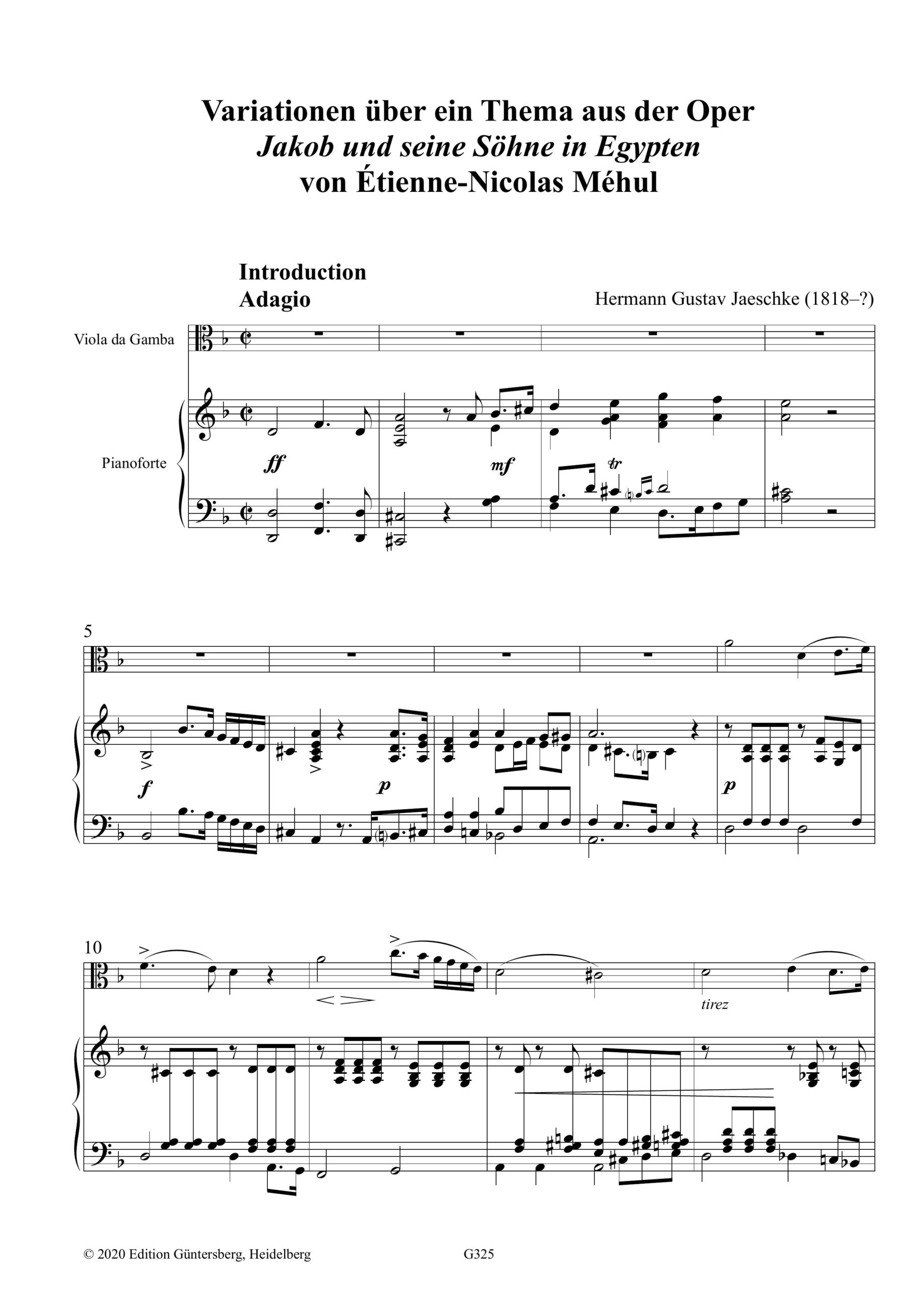Hermann Gustav Jaeschke (1818 - nach 1846) Variationen für Viola di Gamba und Piano-Forte über ein Thema aus der Oper "Jakob und seine Söhne in Egypten" von Étienne-Nicolas Méhul - Militsch, nach 1840 – Bild 9