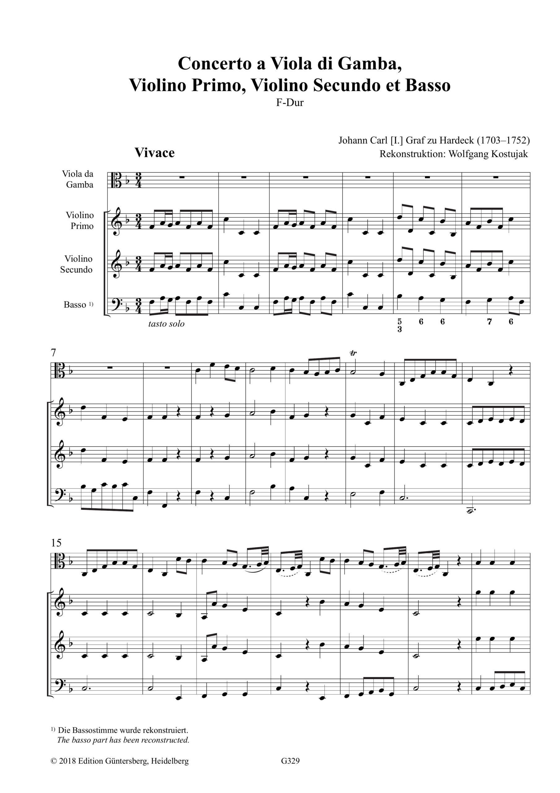 Johann Carl Graf zu Hardeck (1703–1752) Concerto a Viola di Gamba, Violino Primo, Violino Secundo et Basso - F-Dur – Bild 4