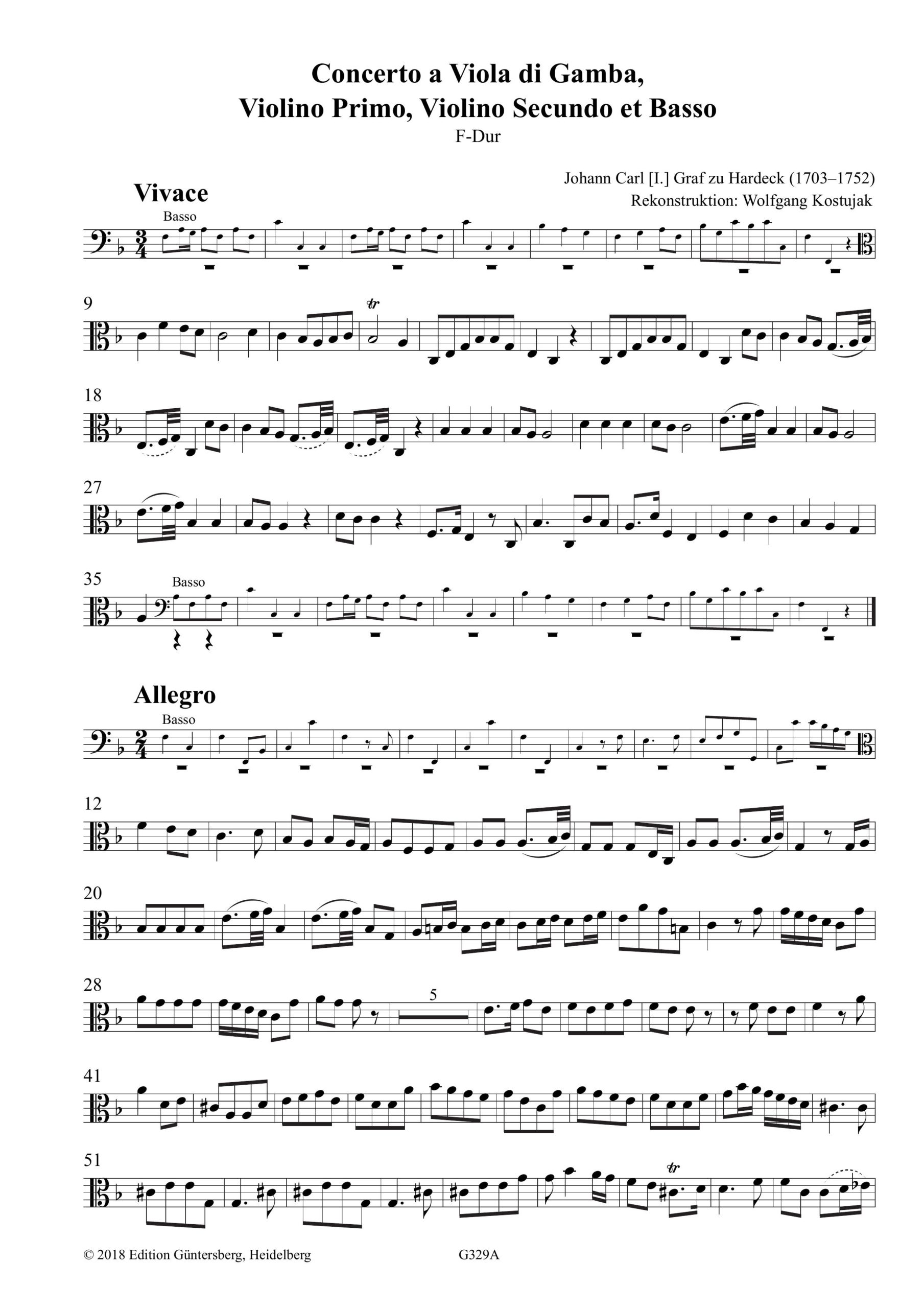 Johann Carl Graf zu Hardeck (1703–1752) Concerto a Viola di Gamba, Violino Primo, Violino Secundo et Basso - F-Dur – Bild 5