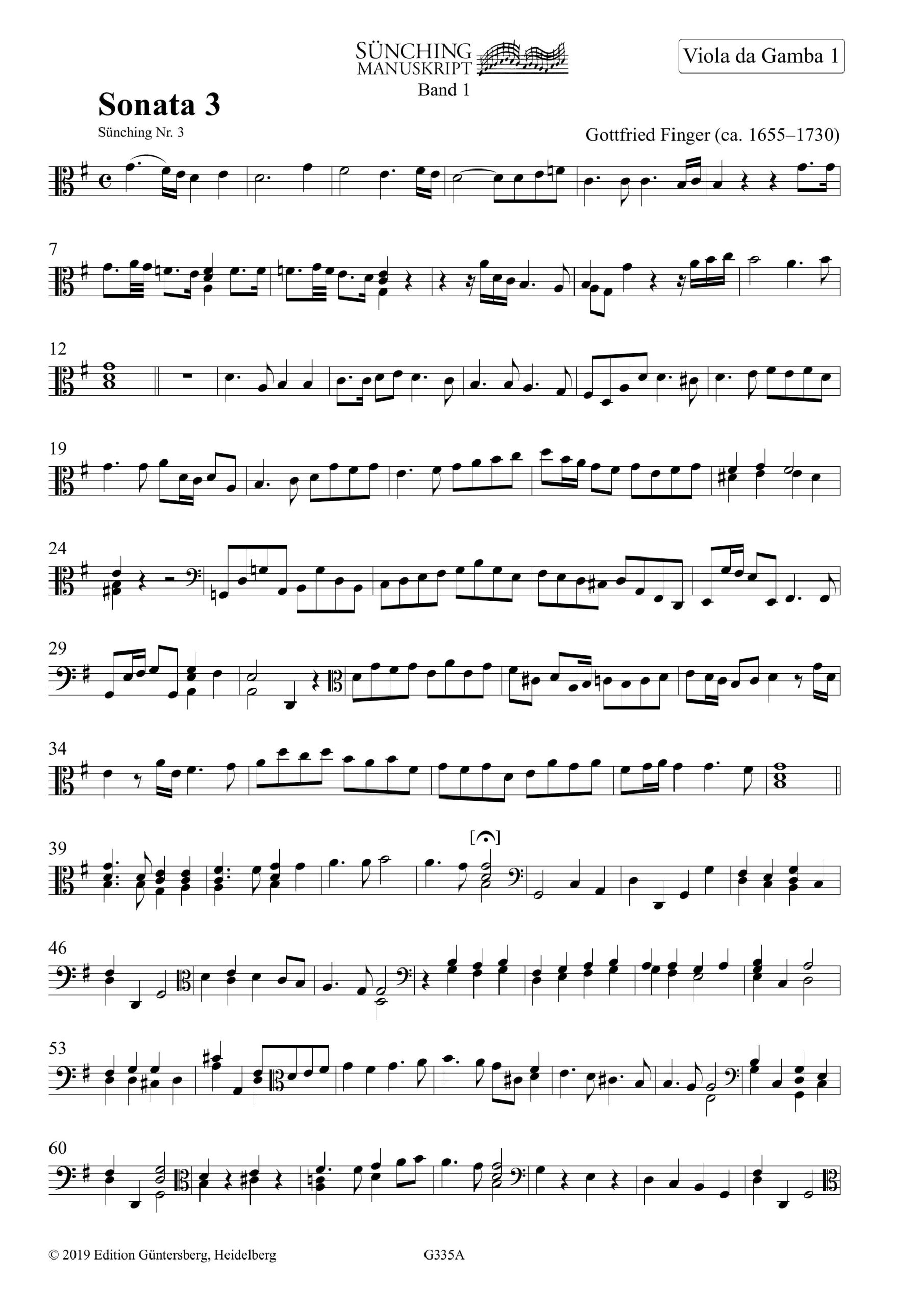 Gottfried Finger (ca. 1655-1730) Sünching-Manuskript - Sonaten für zwei Violen da Gamba und Basso continuo – Bild 8