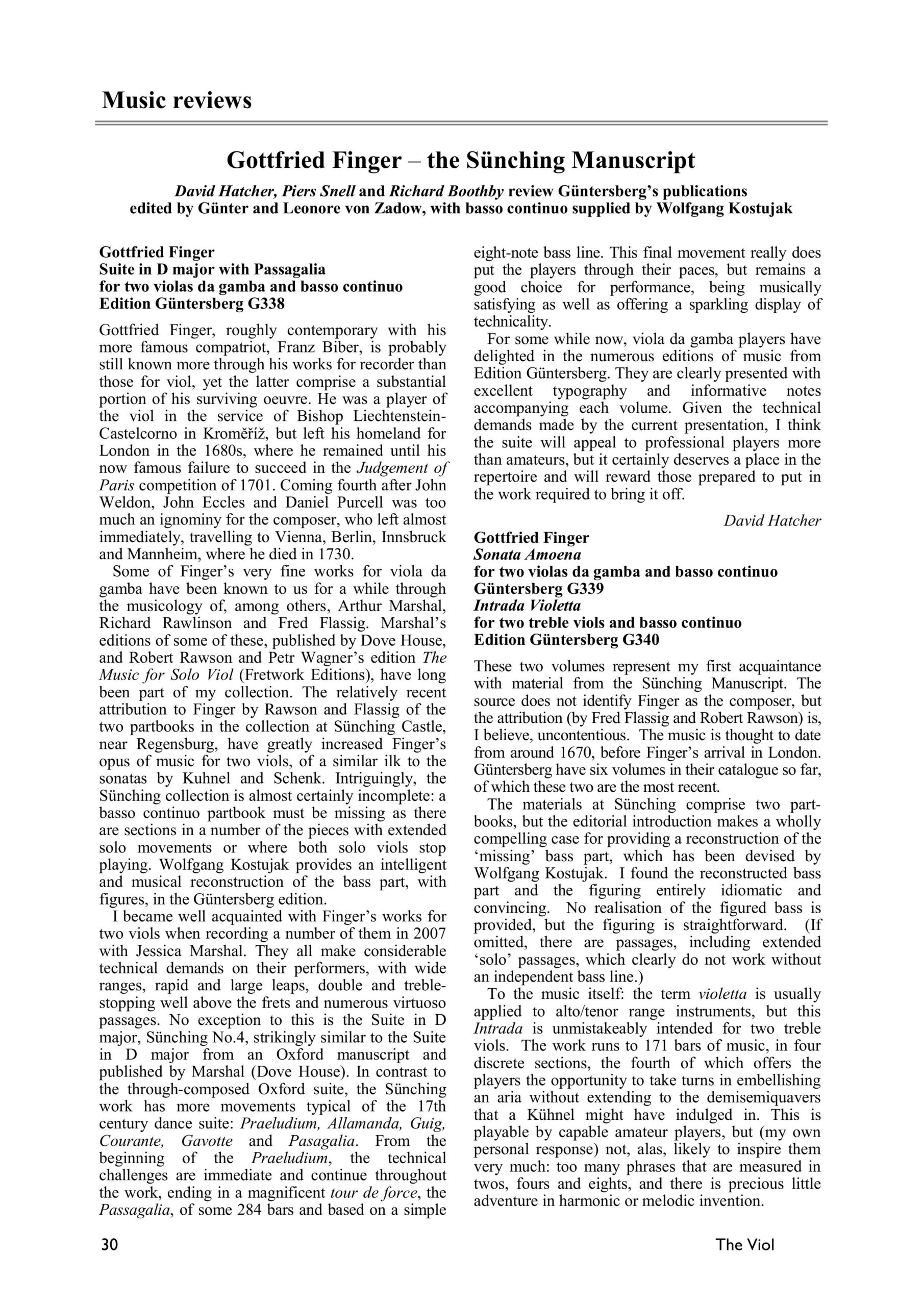 Gottfried Finger (ca. 1655-1730) Sünching-Manuskript - Sonaten für zwei Violen da Gamba und Basso continuo – Bild 2