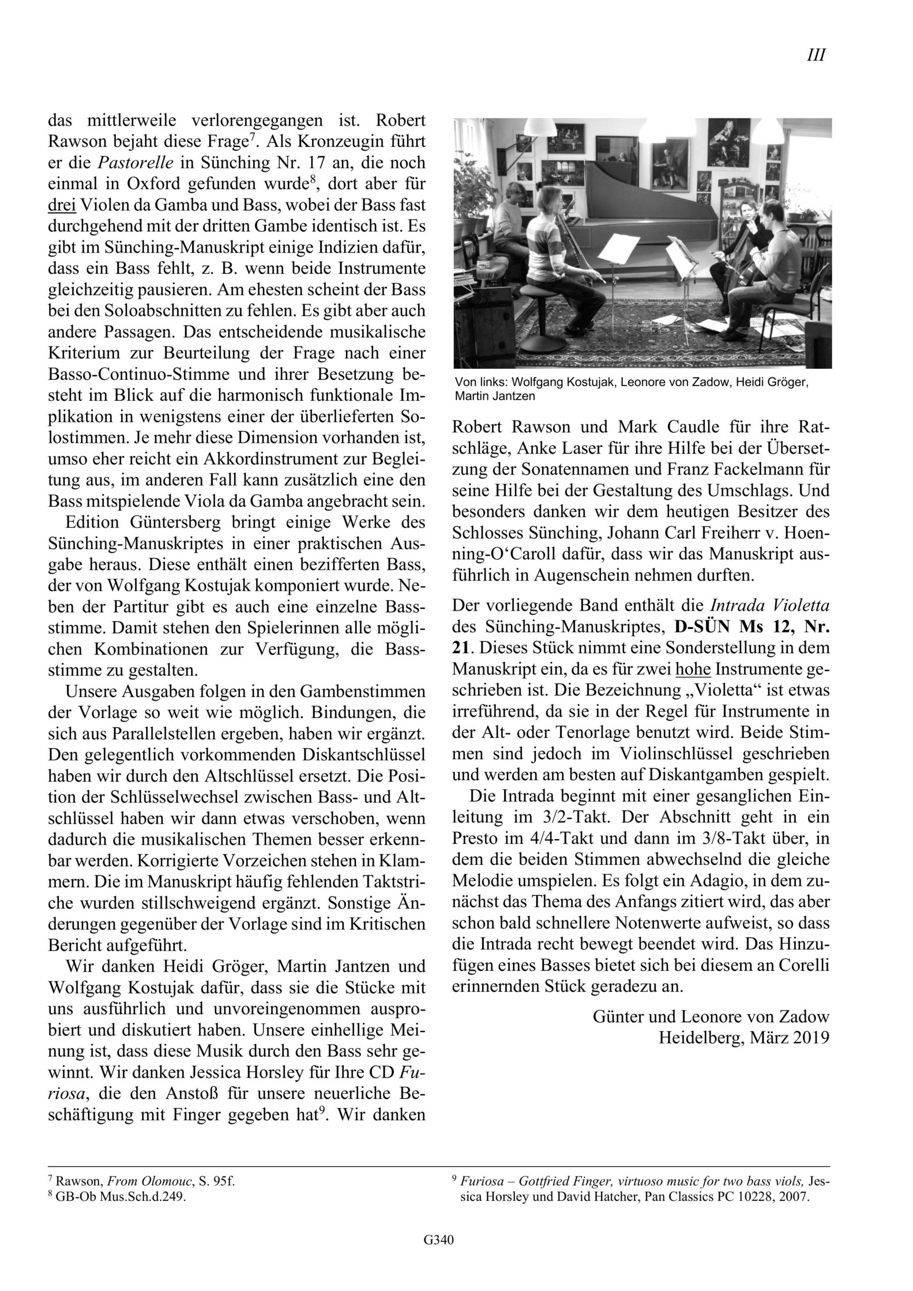 Gottfried Finger (ca. 1655-1730) Sünching-Manuskript - Intrada Violetta für zwei Diskantgamben und Basso continuo – Bild 3