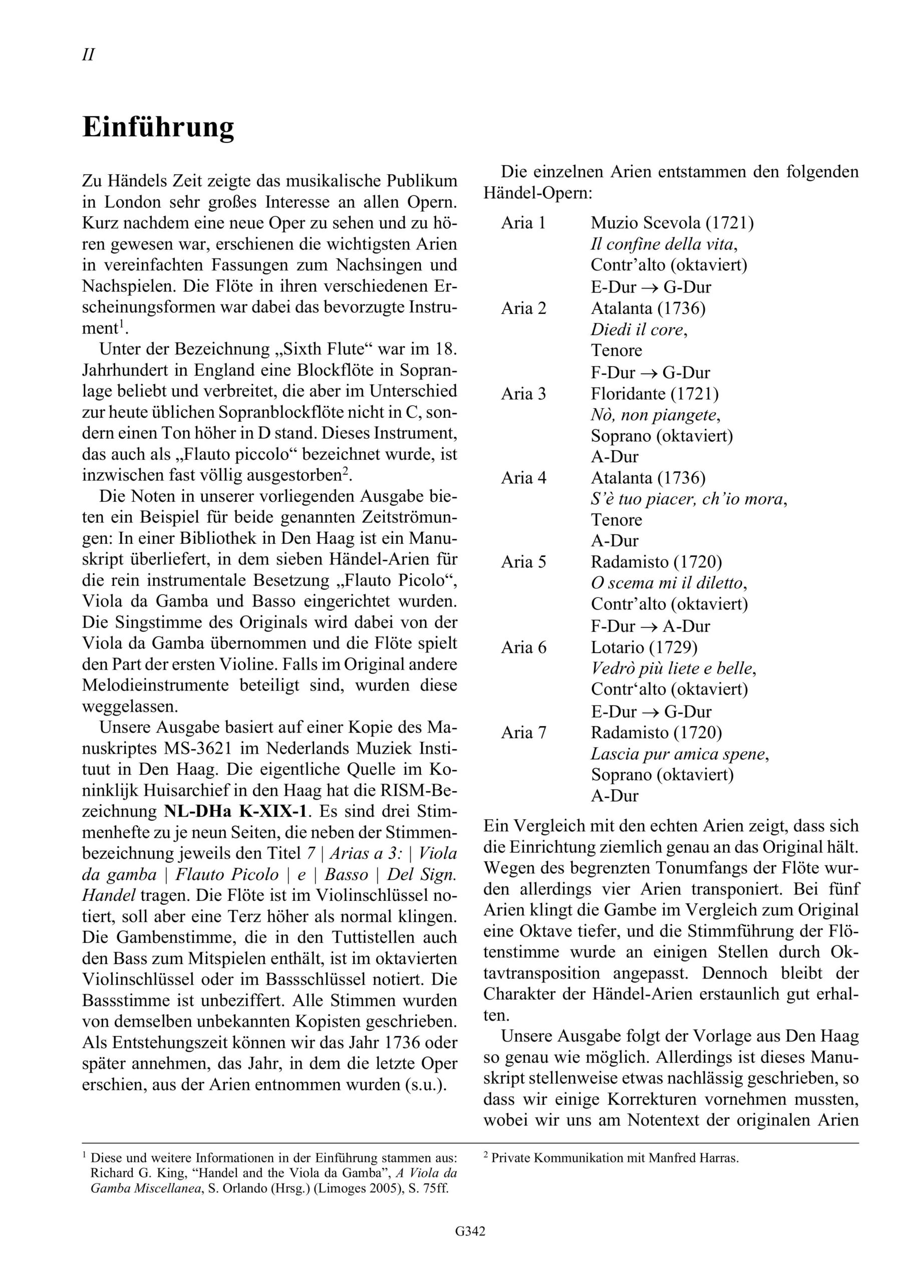 Georg Friedrich Händel (1685-1759) 7 Arias a 3 - für Flauto piccolo / Traversflöte, Viola da Gamba und Basso continuo – Bild 2