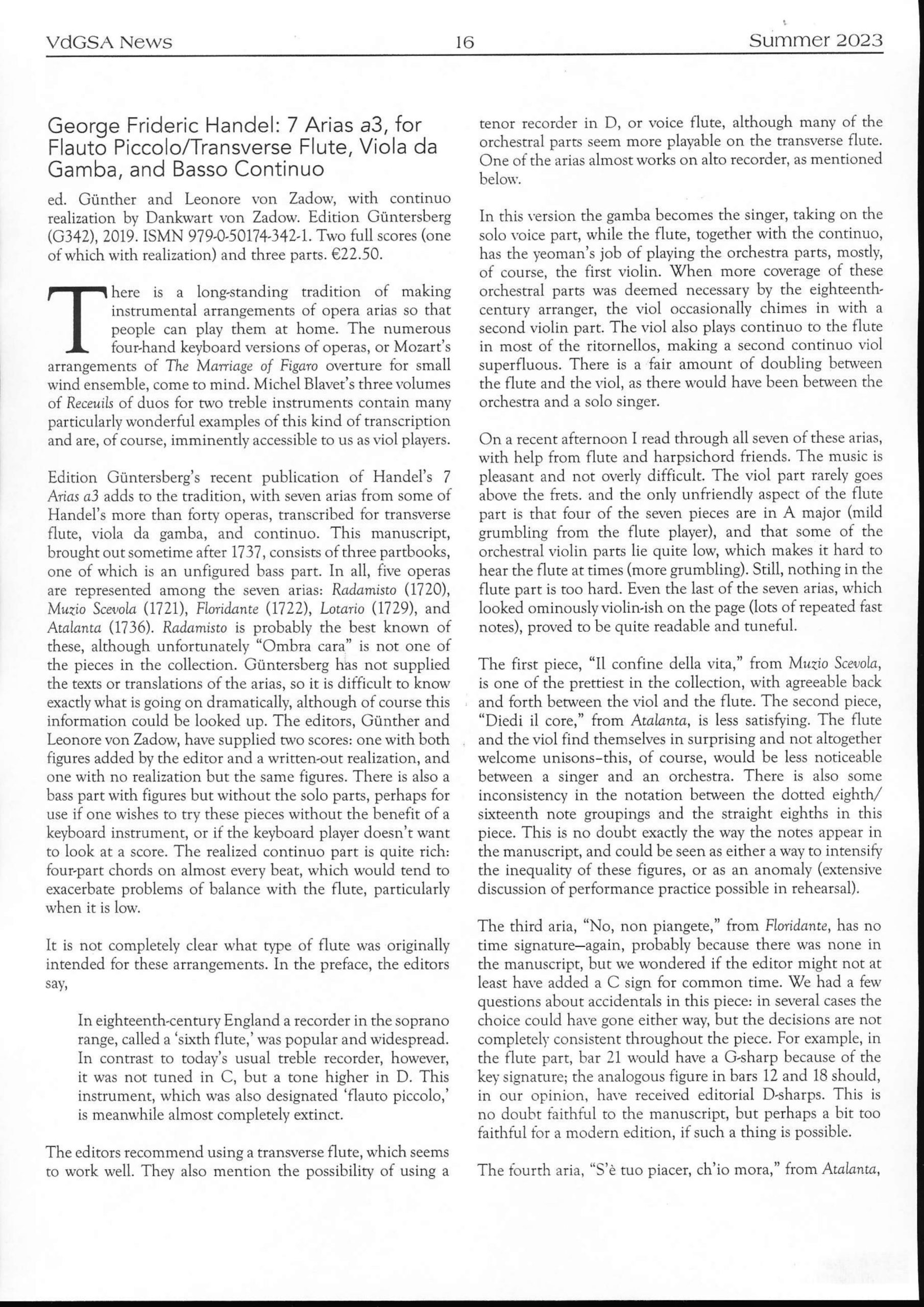 Georg Friedrich Händel (1685-1759) 7 Arias a 3 - für Flauto piccolo / Traversflöte, Viola da Gamba und Basso continuo – Bild 5