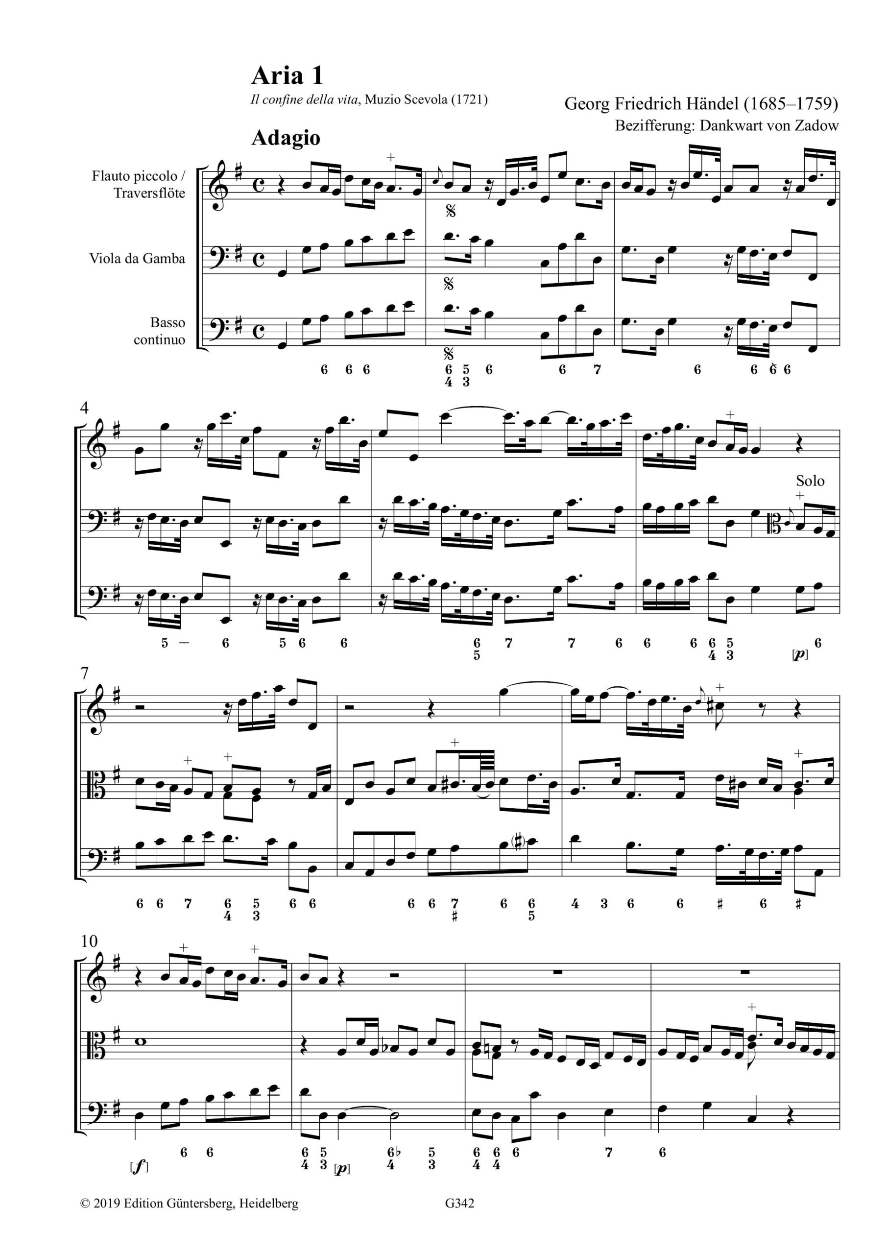 Georg Friedrich Händel (1685-1759) 7 Arias a 3 - für Flauto piccolo / Traversflöte, Viola da Gamba und Basso continuo – Bild 7