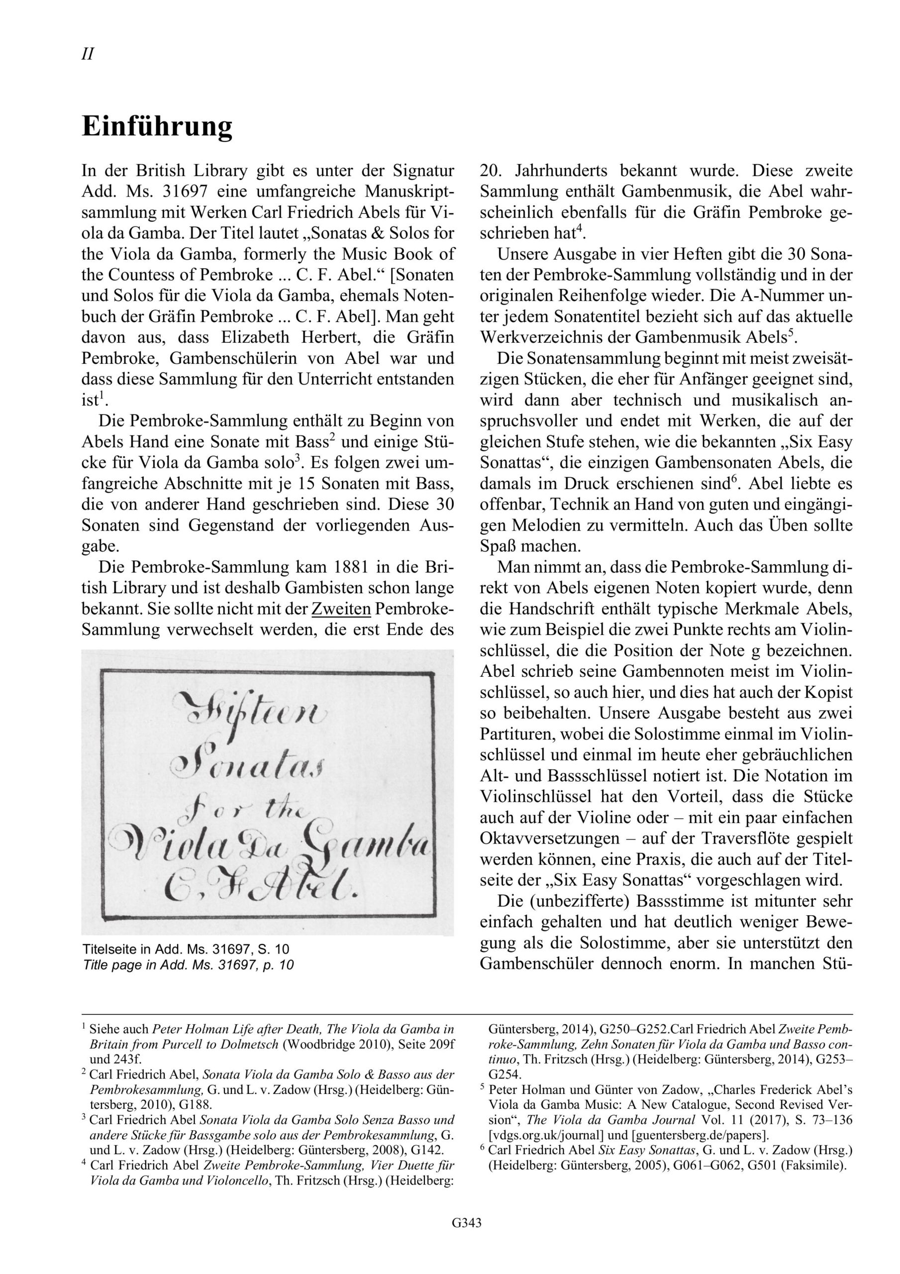 Carl Friedrich Abel (1723–1787) Pembroke-Sammlung - Dreißig Sonaten für Viola da Gamba und Basso – Bild 2