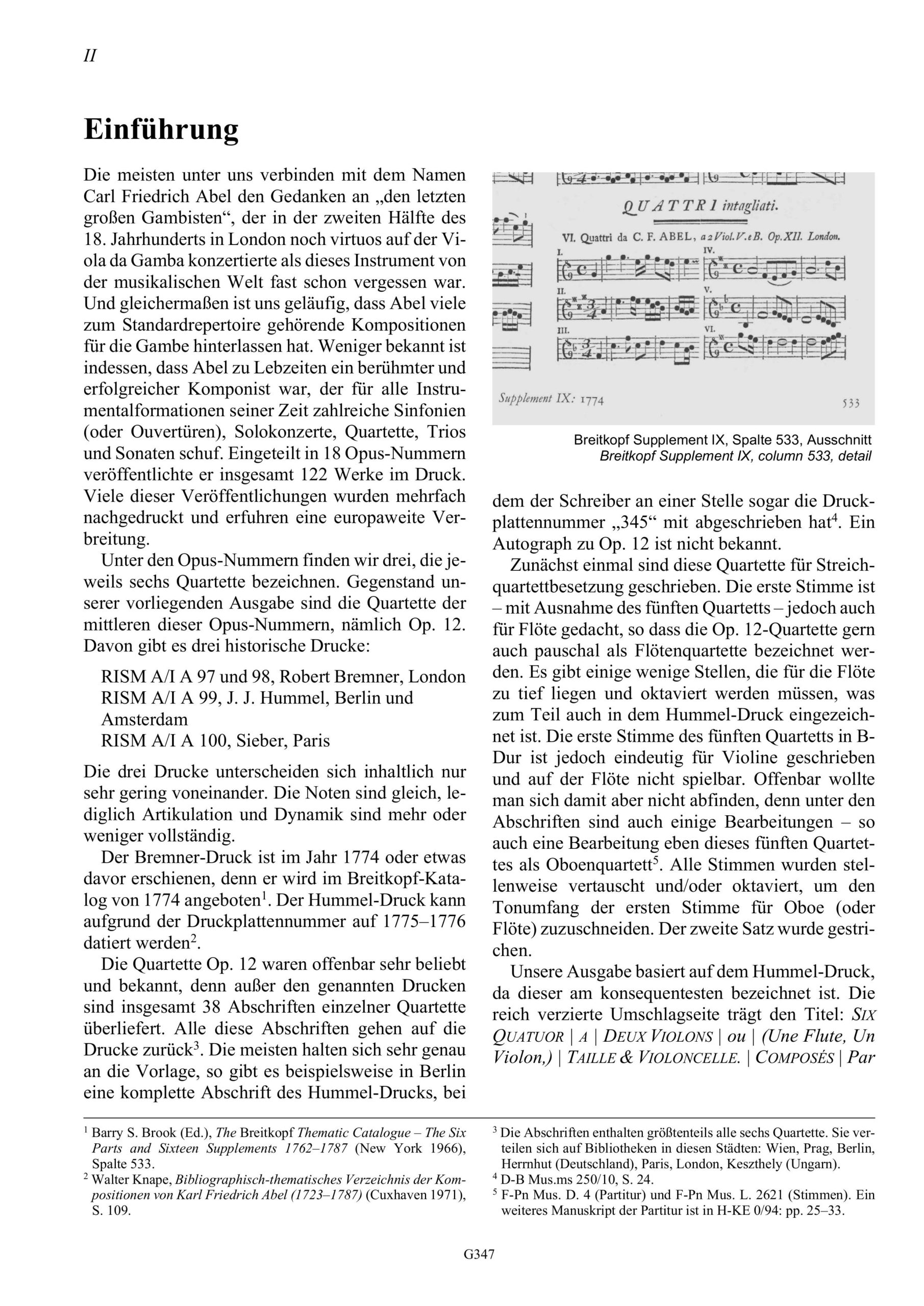 Carl Friedrich Abel (1723–1787) Sechs Quartette Op. XII - für Violine/Flöte, Violine, Viola und Violoncello (Partitur) – Bild 2