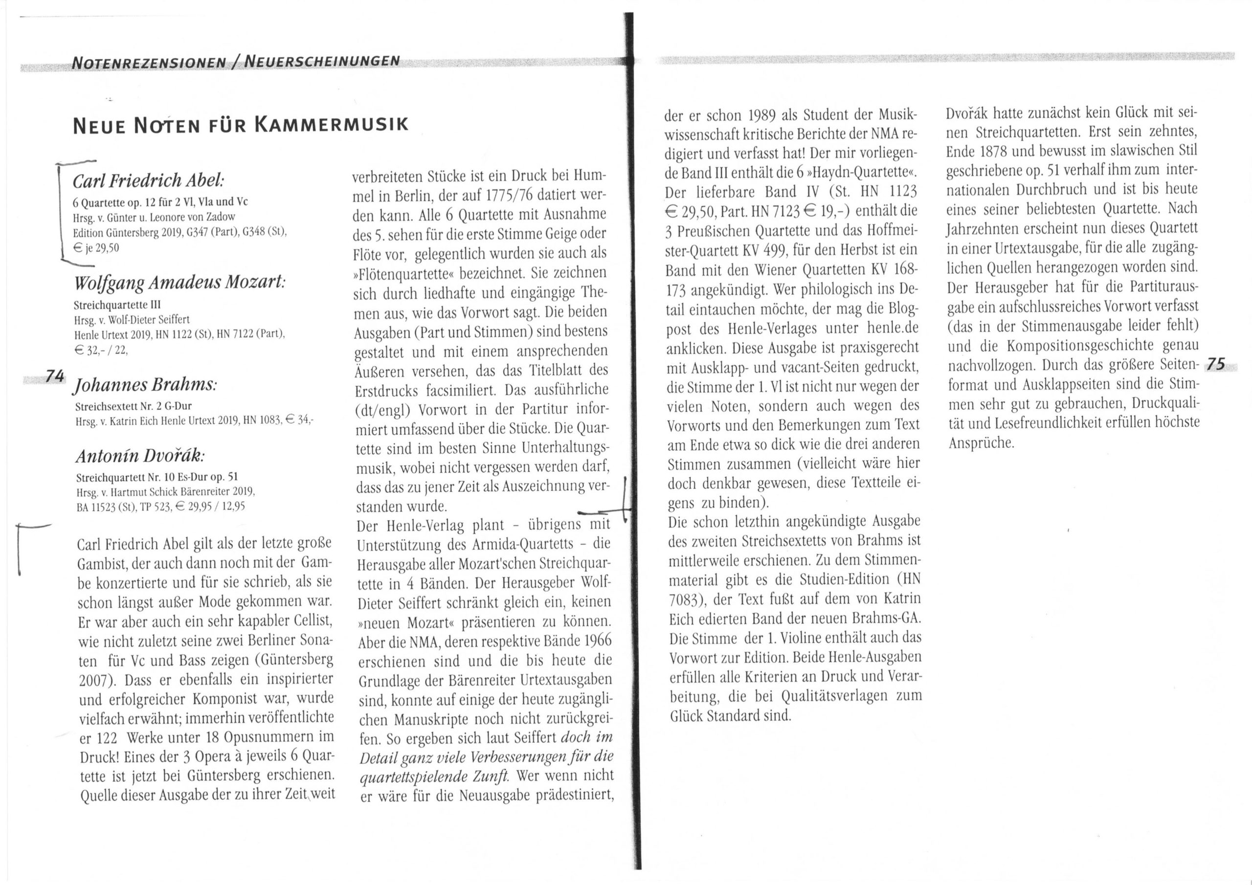 Carl Friedrich Abel (1723–1787) Sechs Quartette Op. XII - für Violine/Flöte, Violine, Viola und Violoncello (Partitur) – Bild 7