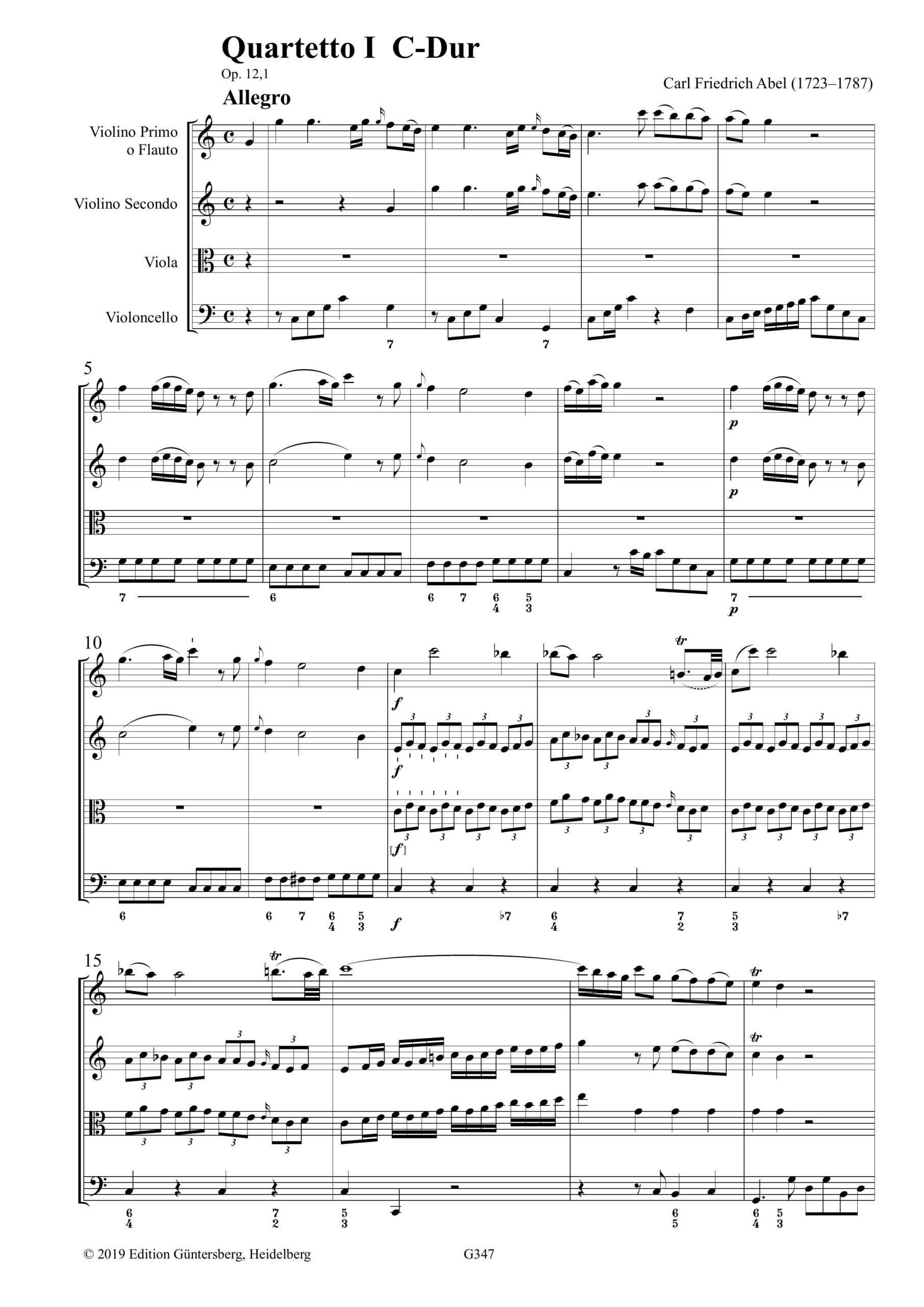 Carl Friedrich Abel (1723–1787) Sechs Quartette Op. XII - für Violine/Flöte, Violine, Viola und Violoncello (Partitur) – Bild 8