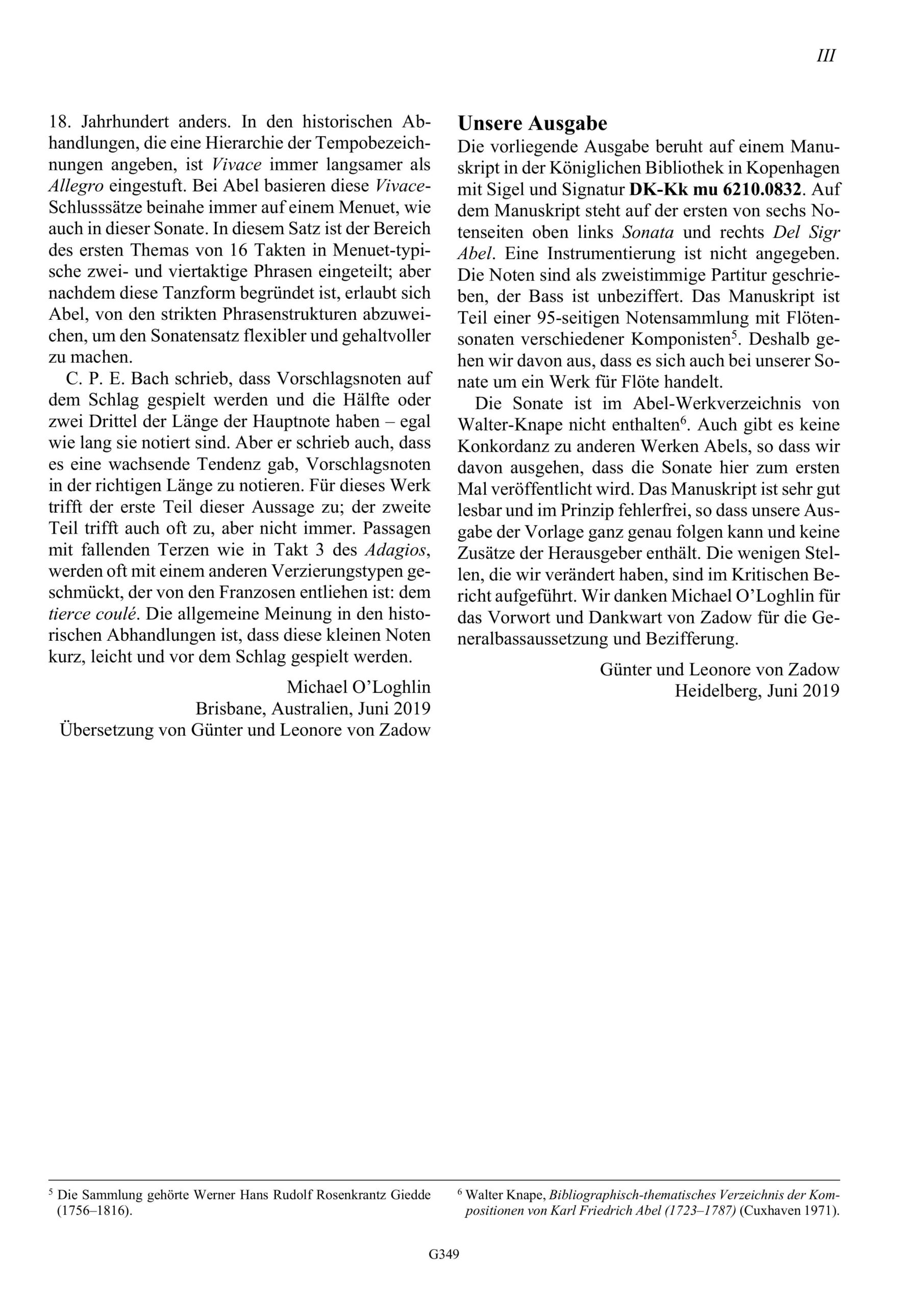 Carl Friedrich Abel (1723–1787) Sonata D-Dur für Flauto traverso und Bass - Besprechungen / Reviews – Bild 3
