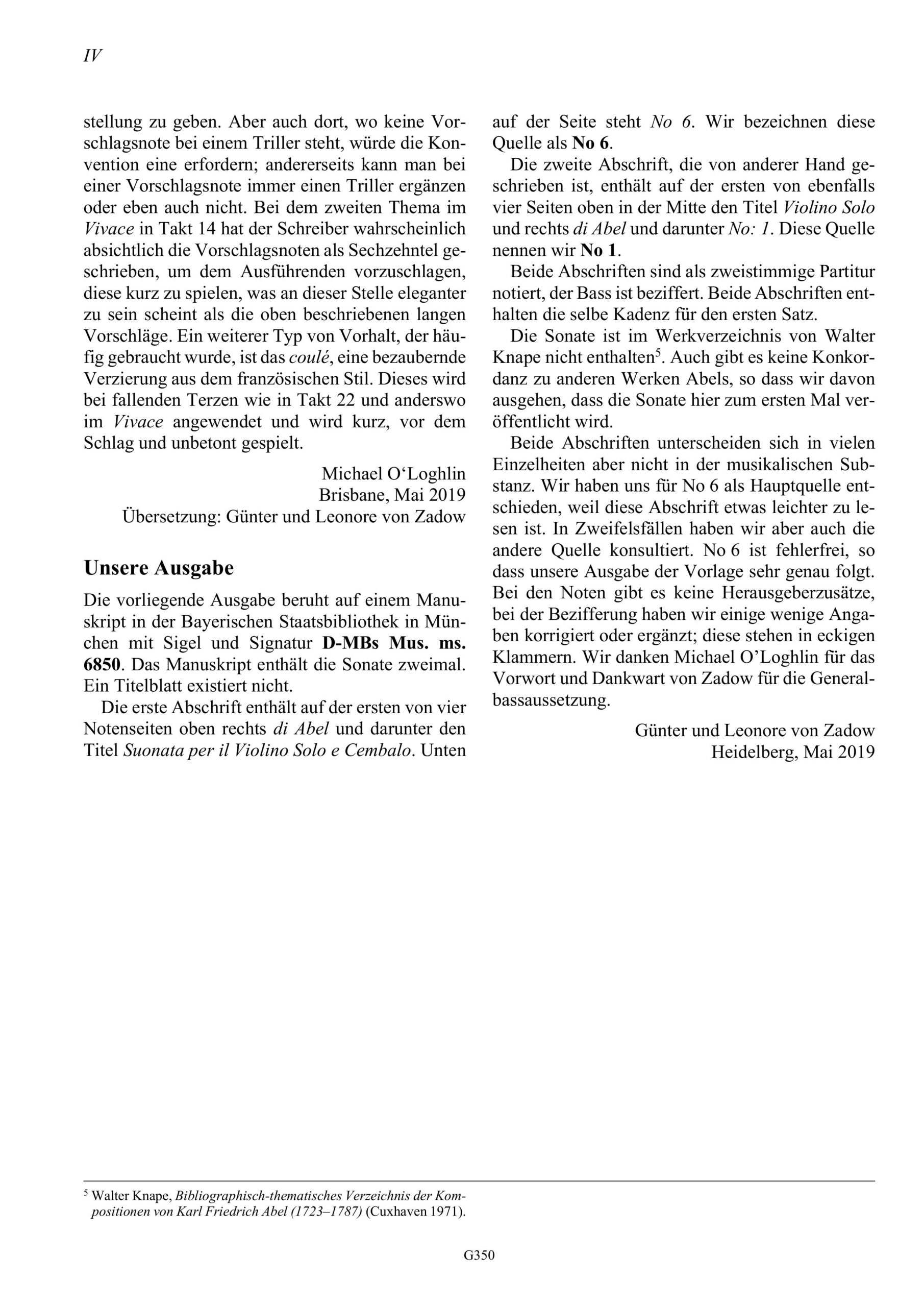 Carl Friedrich Abel (1723–1787) Suonata per il Violino Solo e Cembalo G-Dur - Besprechungen / Reviews – Bild 4