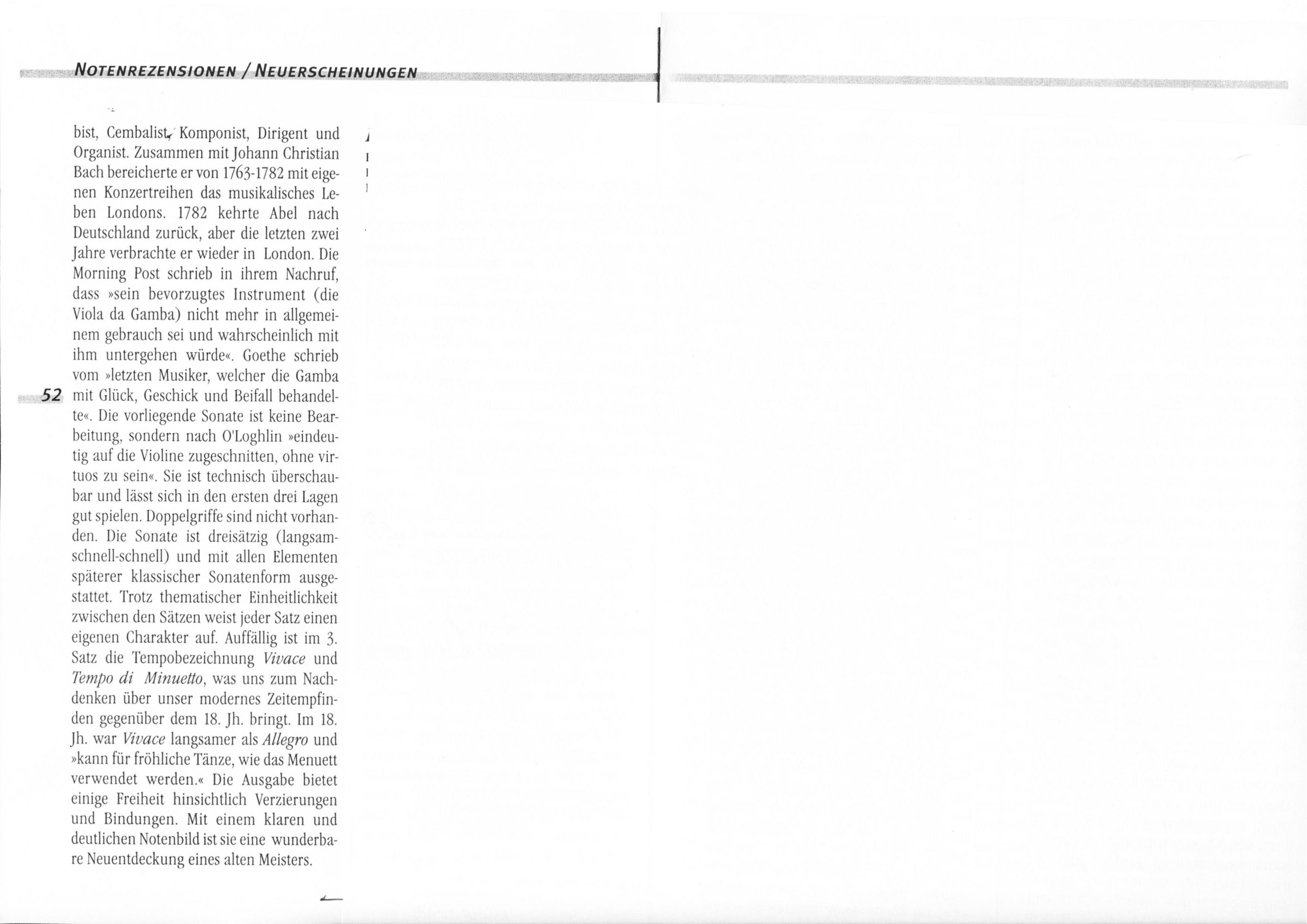 Carl Friedrich Abel (1723–1787) Suonata per il Violino Solo e Cembalo G-Dur - Besprechungen / Reviews – Bild 6