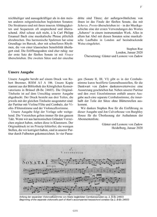 Carl Friedrich Abel (1723–1787) Sechs Cembalosonaten Op. II - mit Begleitung einer Violine/Traversflöte und eines Violoncellos