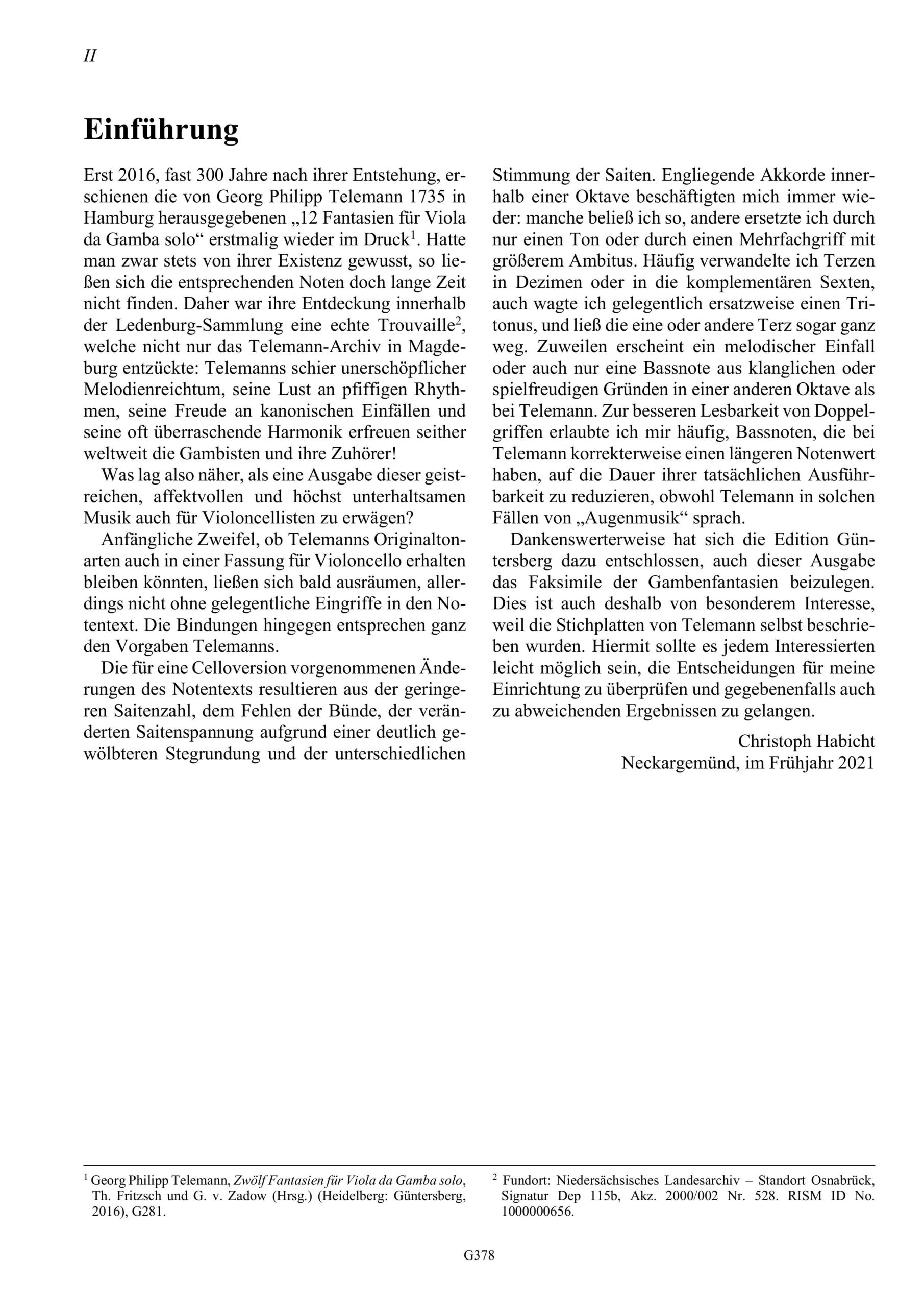 Georg Philipp Telemann (1681–1767) Zwölf Fantasien für Violoncello solo - Bearbeitung der Fantasien für Viola da Gamba TWV 40:26–37 – Bild 2