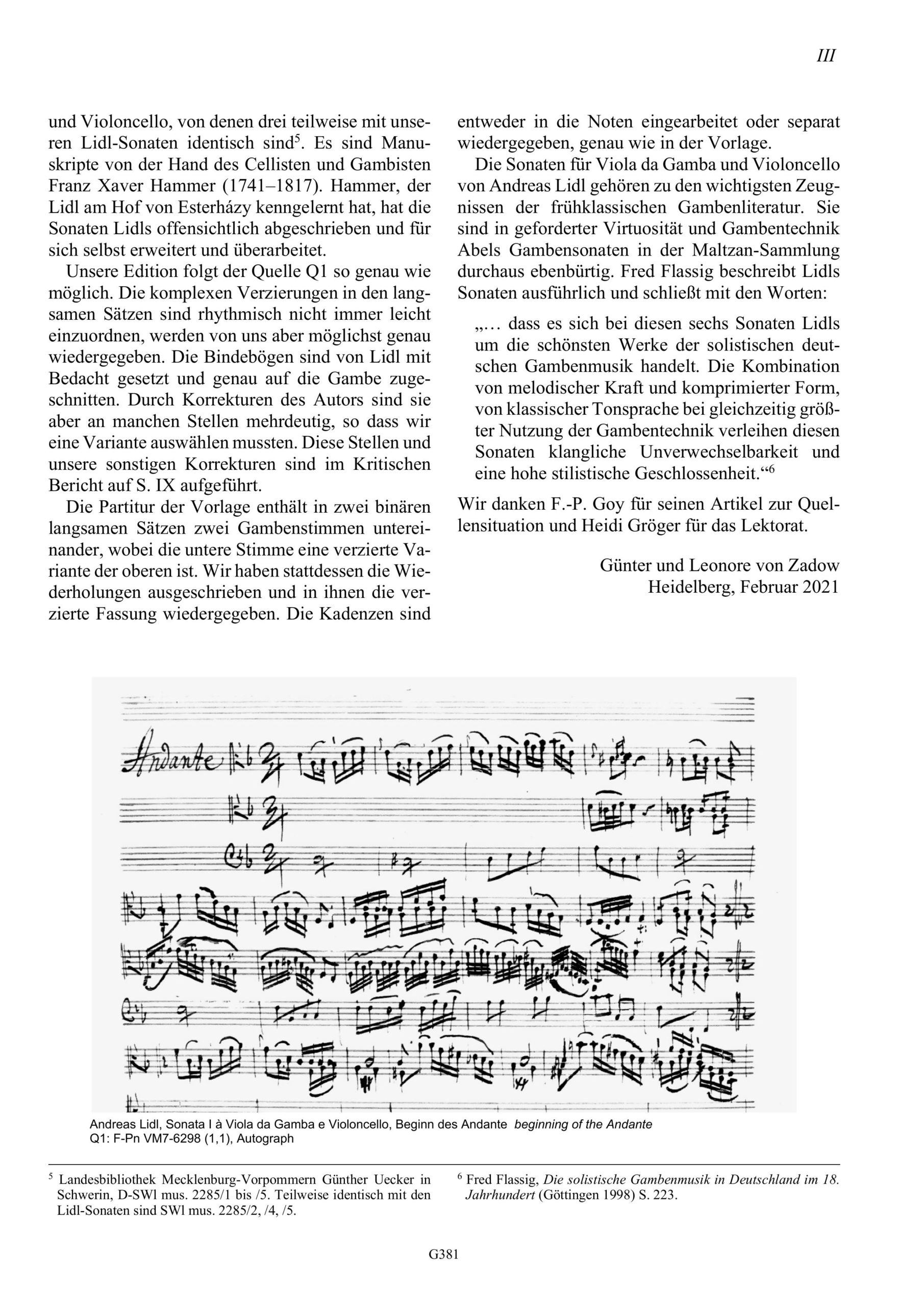 Andreas Lidl (? - vor 1789) Sechs Sonaten für Viola da Gamba und Violoncello - Paris ca. 1775 – Bild 3
