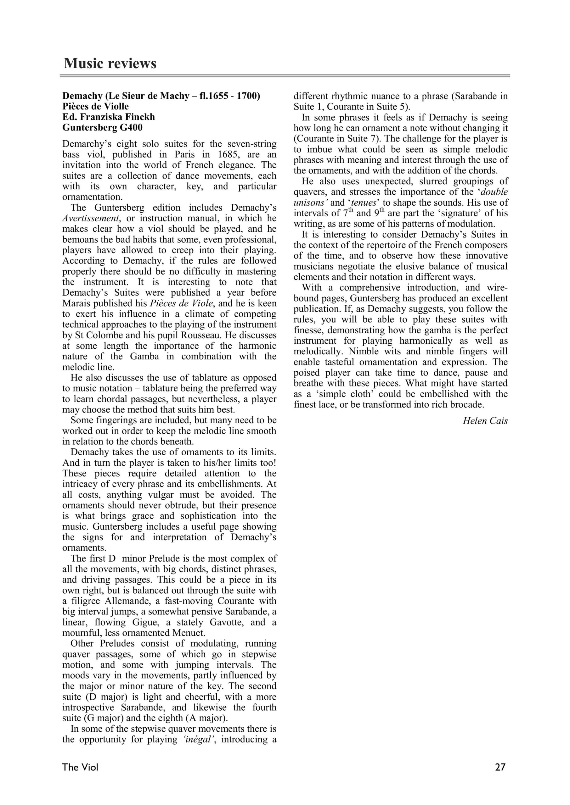 Demachy (2. Hälfte 17. Jahrhundert) Pieces de Violle - Acht Suiten für Viola da Gamba solo – Bild 3
