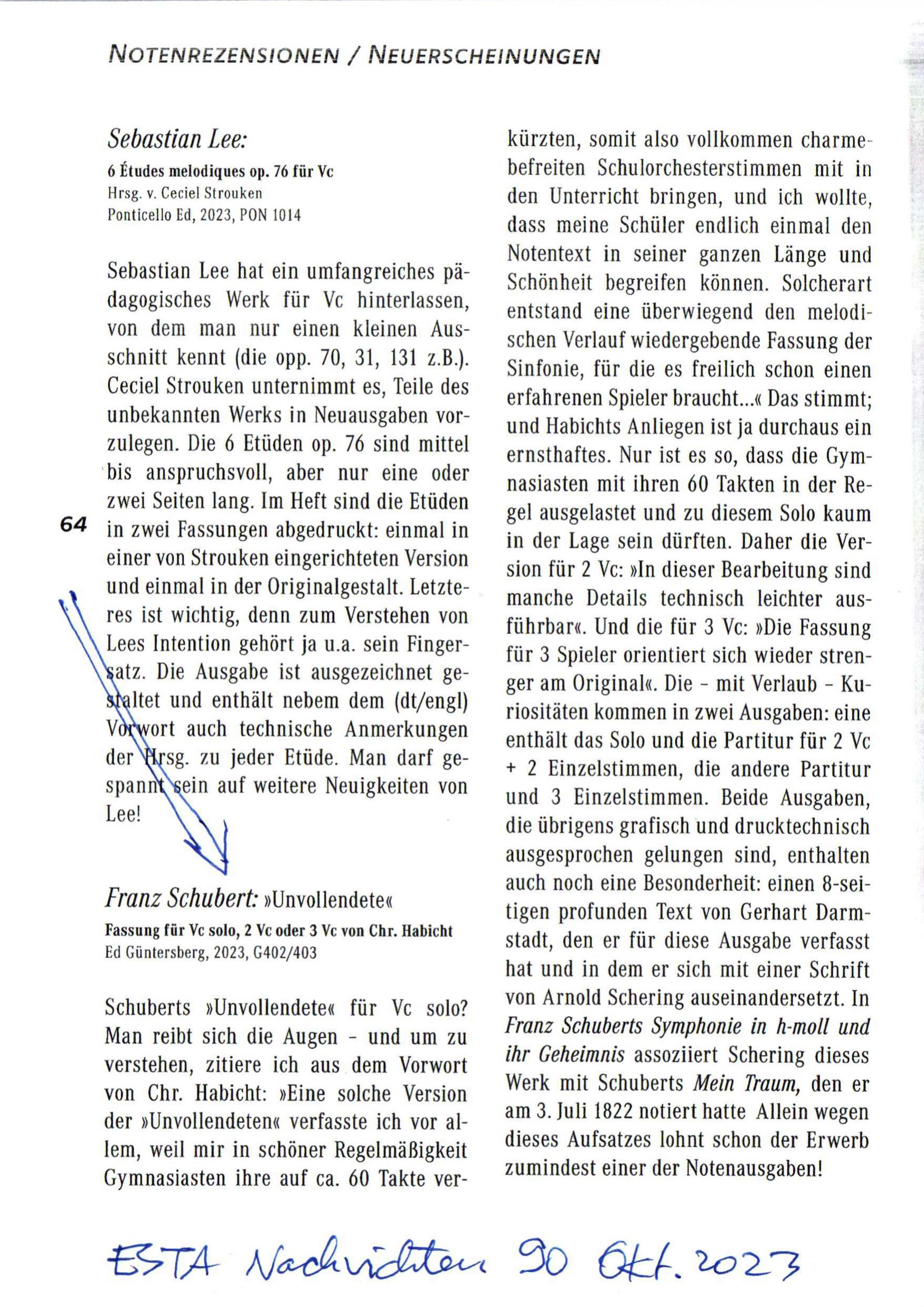 Franz Schubert (1779–1828) Sinfonie in h-Moll, "Unvollendete" - Fassungen für Violoncello solo, zwei und drei Violoncelli von Christoph Habicht – Bild 3