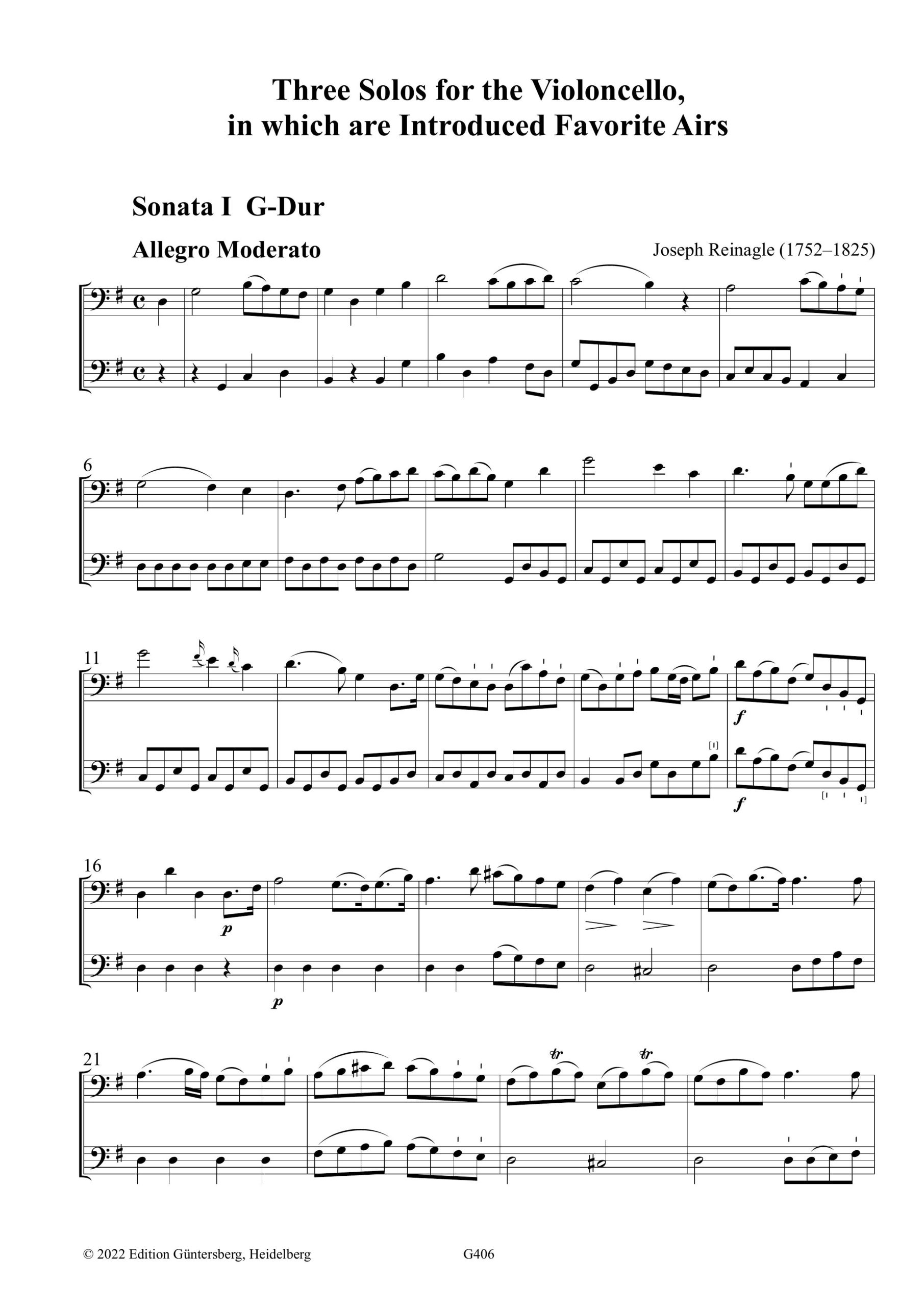 Joseph Reinagle (1752–1825) Three Solos for the Violoncello, in which are Introduced Favorite Airs - Drei Sonaten für Violoncello und Basso - Image 3